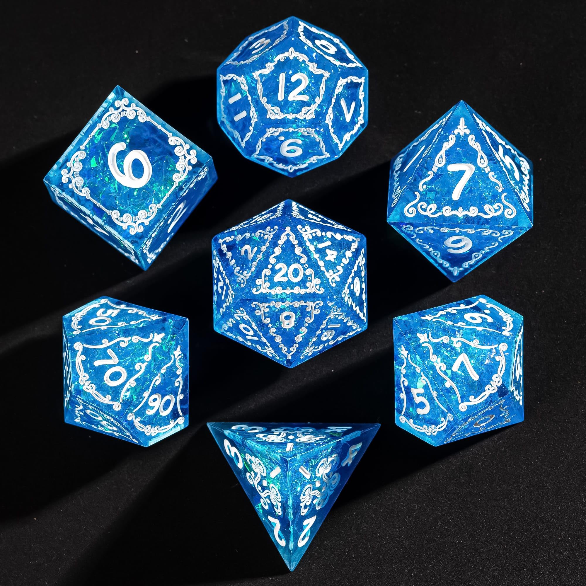 Cusdie 7-Piece Sharp Edges DND Dice Set with Sprout Design - Perfect for Tabletop RPGs Board Games Gifting and Collecting(Sprout Blue) — image 1