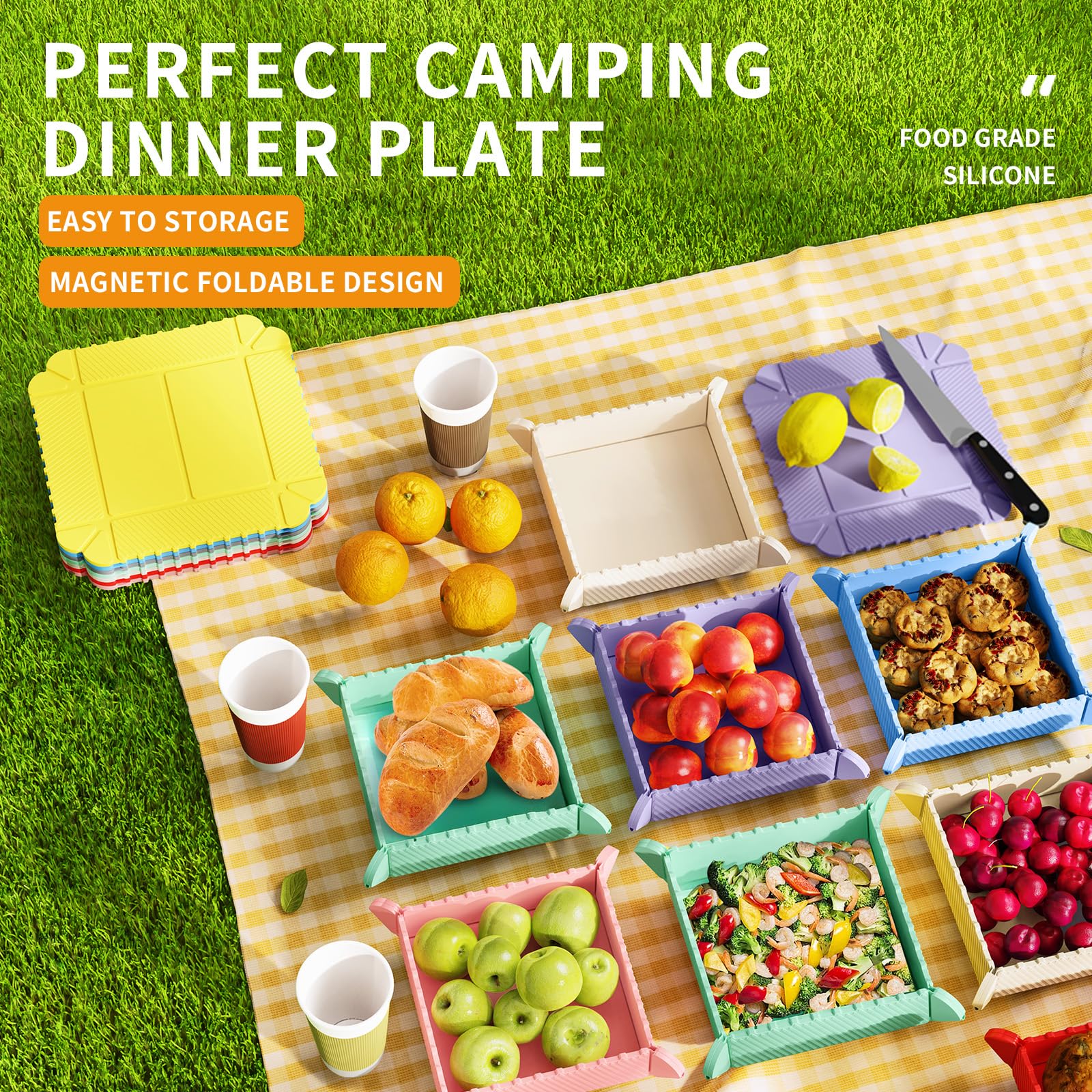 A Set Of Three Collapsible Bowls, Cups, And Plates, Safe For Outdoor Use, Portable Folding Utensils, Ideal For Camping, Family , And Busines