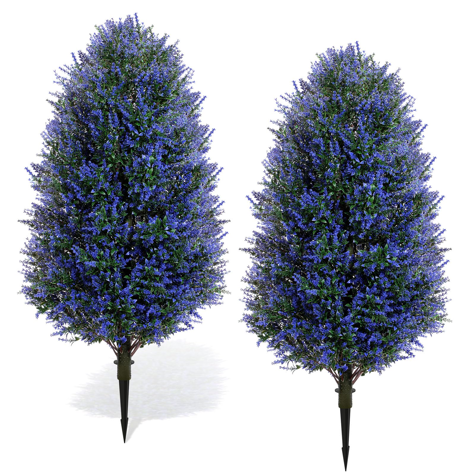 Daifunli 2 Pack 3ft Artificial Lavender Topiary Tree Faux Lavender Bush Large Outdoor Plants, Topiary Ball with Ground Spike UV Resistant, Fake Shrub