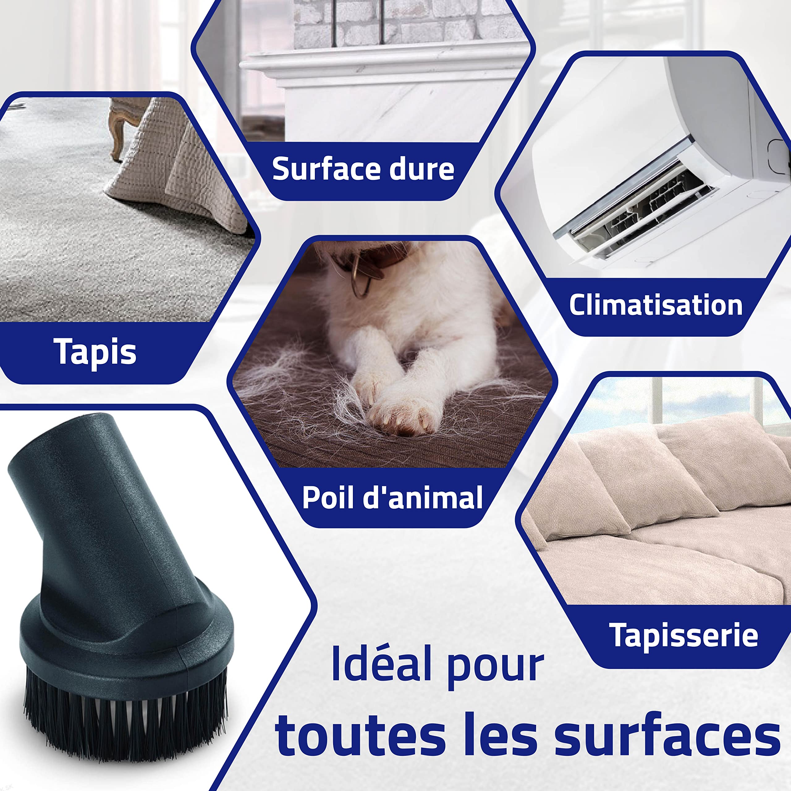 Buse Aspirateur Universelle Ronde 36mm - Brosse De Nettoyage Poussière - Garantie 10 Ans - Monteral