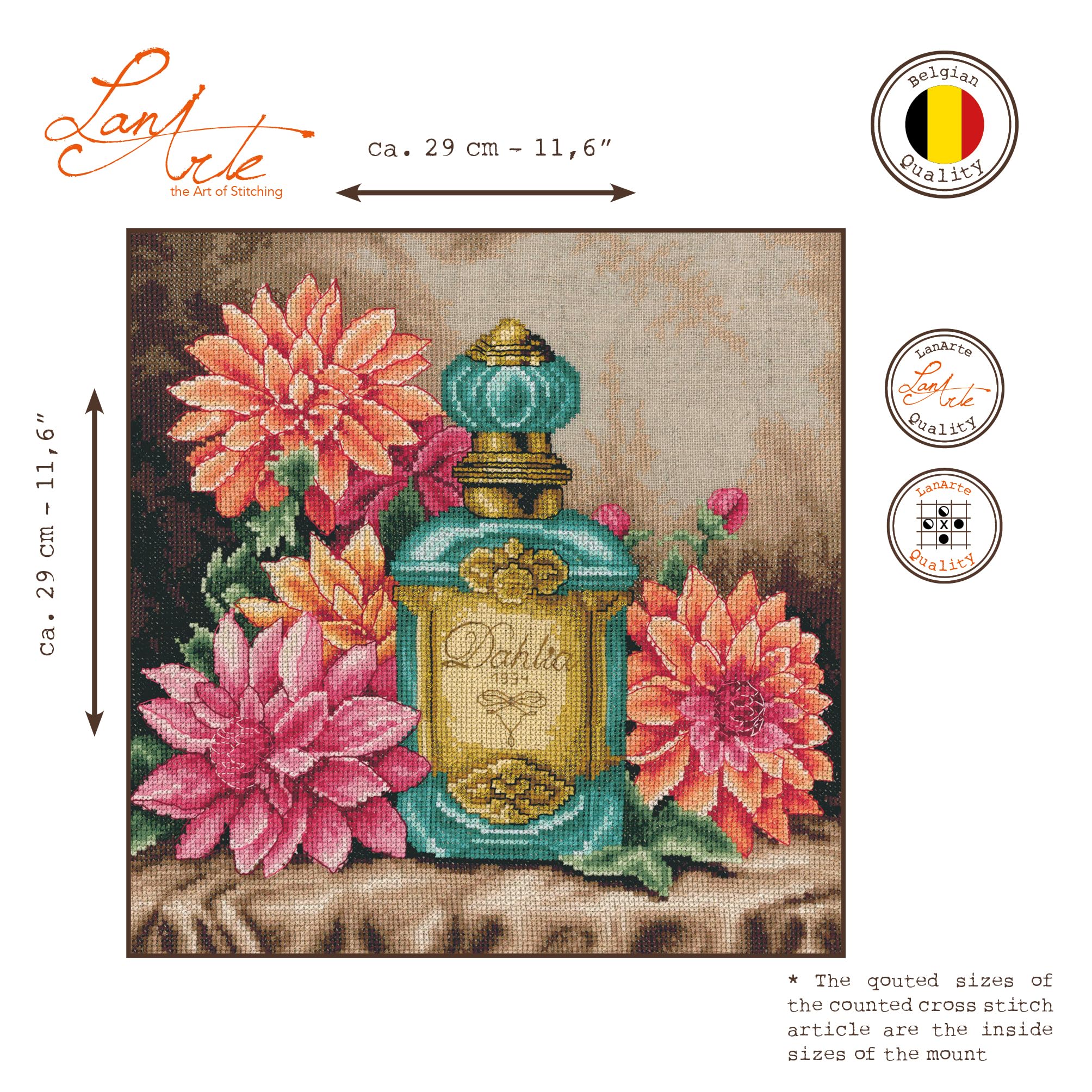 LANARTE Haft Krzyżykowy Liczony Zestaw Obraz do Haftu ZAPACH DALII Zrób to Sam Zestaw Kreatywny dla Dorosłych Rękodzieło Artystyczne 29 x 29 cm Dekoracja Ścienna DIY Cross Stitch Kit