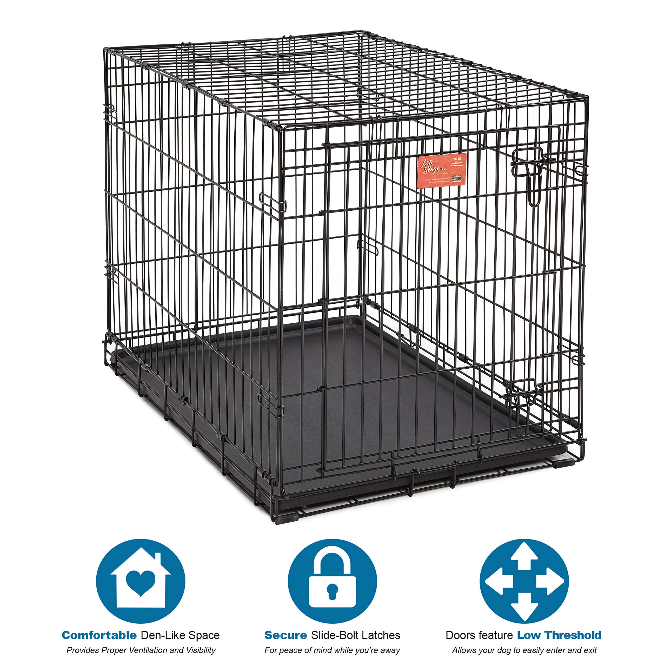 Life Stages LS-1636 Single Door Folding Crate for Intermediate Dogs(41 - 70lbs)