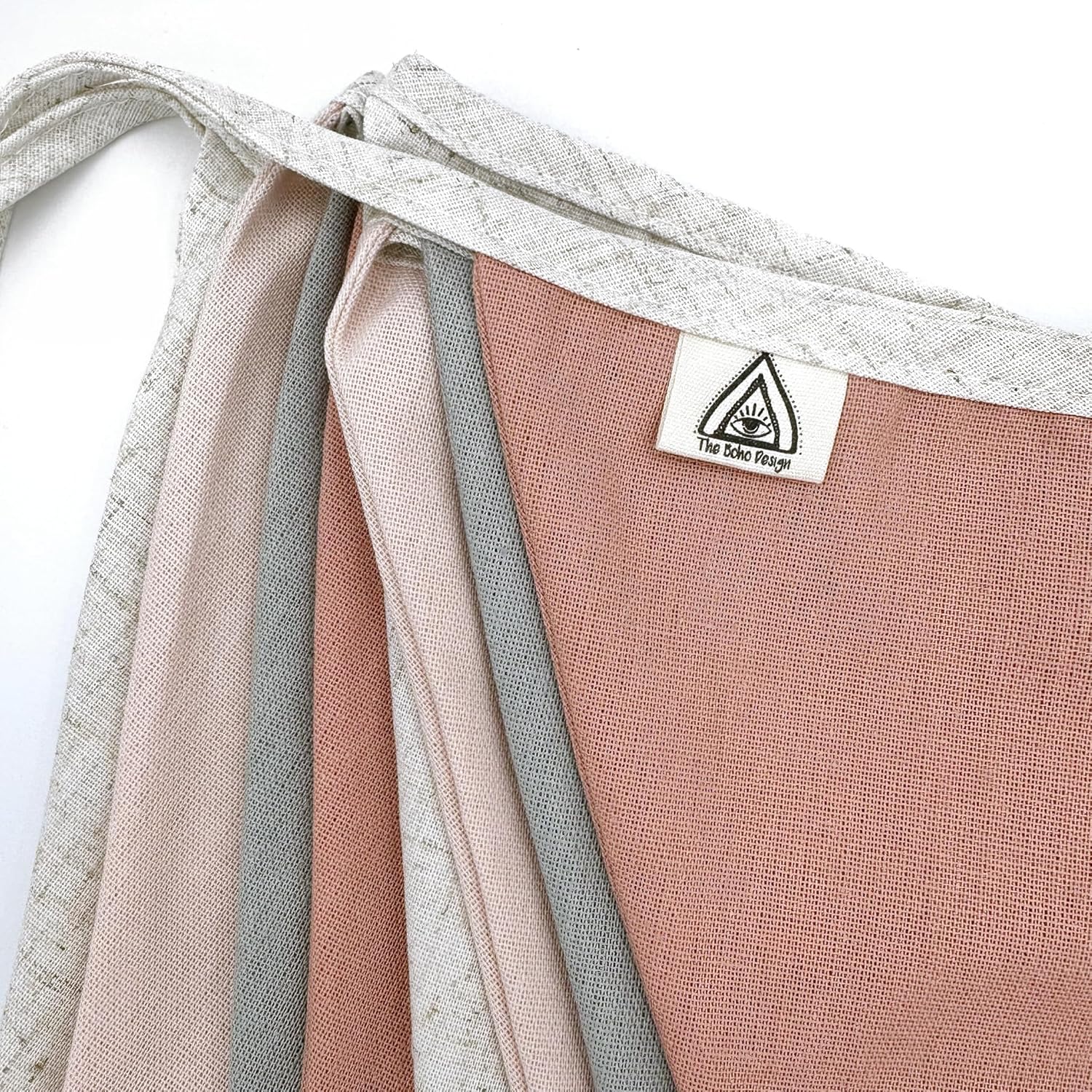 Multicolor Triangle Pink Linen Pennant 8 Flags Bunting Banner. Pastel Linen Fabric Flag Garland for Room Decoration Hanging on Wall, Crib, Birthday Decor, Baby Shower, Kids Playroom (Triangle Pink)