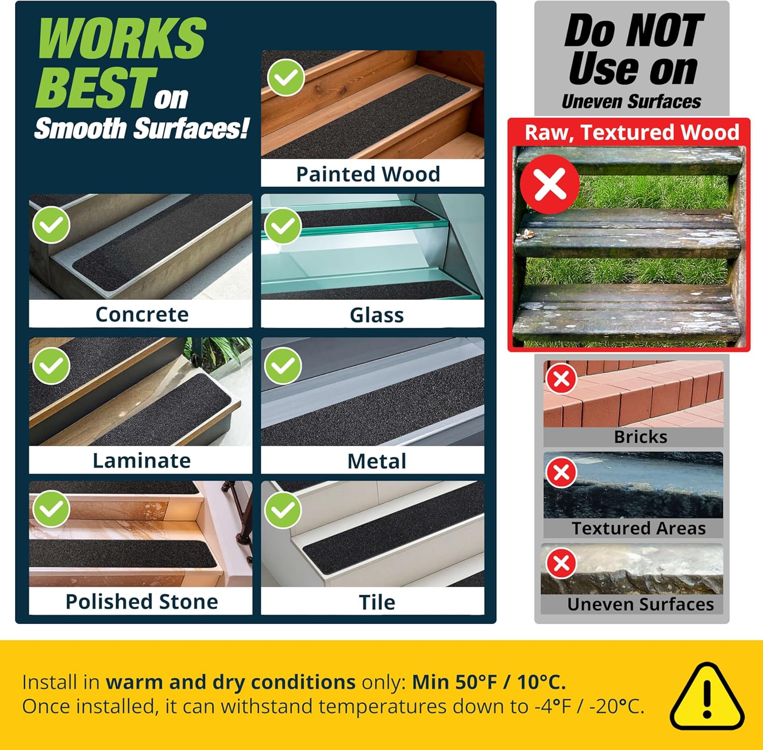 Outdoor Stair Treads Non Slip 30" x 8" - 12-Pack Weather Resistant Exterior Grip Tape for Wooden Steps - Non Slip Stair Treads - Anti Skid Strips - Waterproof 80-Grit Adhesive Treads by Thunder Grip - Image 5