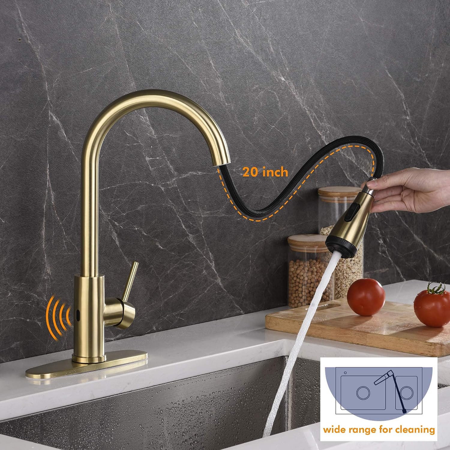 AMAZING FORCE Touchless Kitchen Faucet Single Handle with 4 Modes Pull Down Sprayer, Automatic Motion Sensor Kitchen Sink Faucet with Fingerprints Resistant, Brushed Gold…