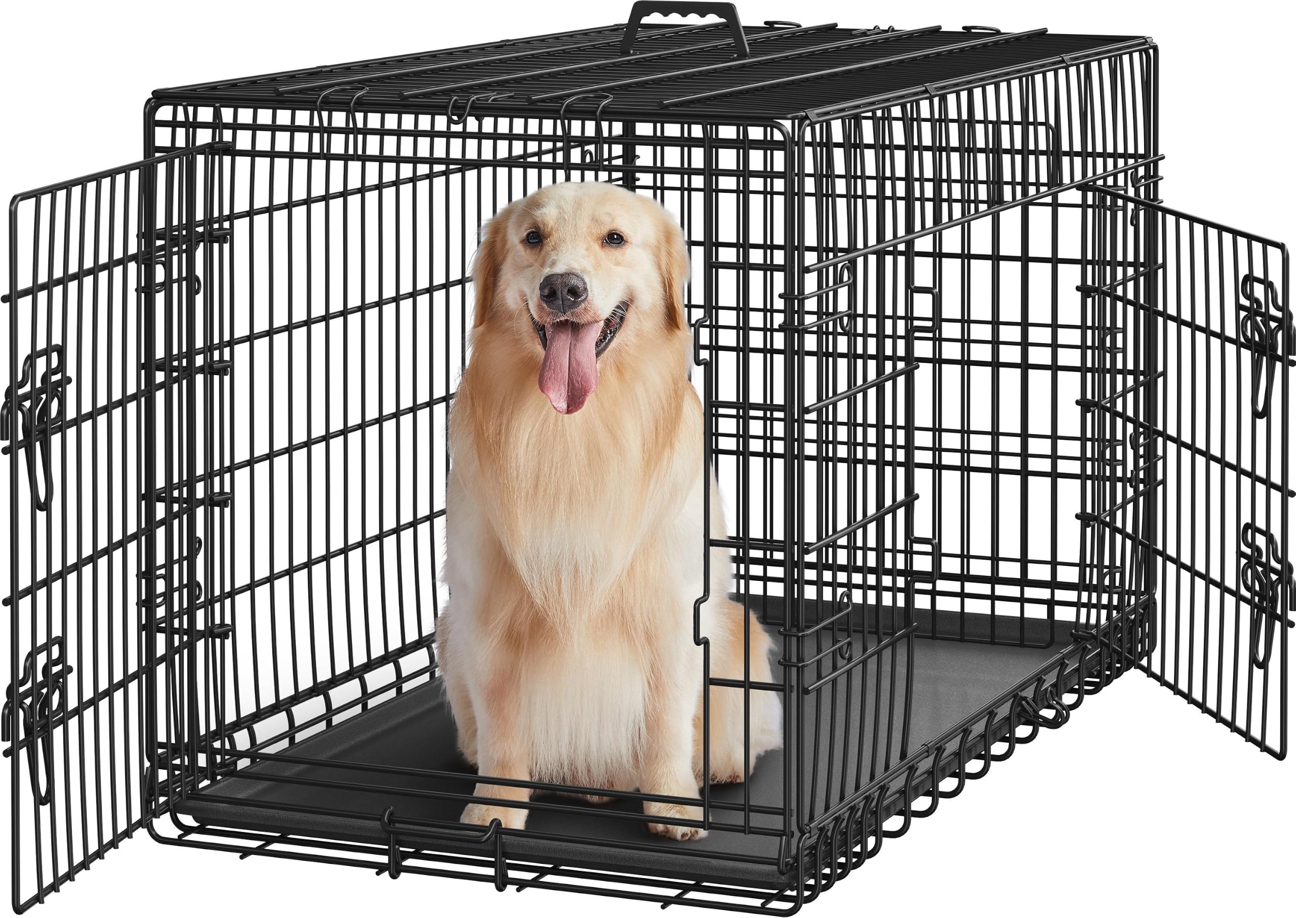 Yaheetech 42inch Double Door Dog Crate w/Divider, Collapsible Metal Kennel | Heavy-duty Sturdy Metal Frame, Easy Assemble, Fold Up for Travel, Removable Tray, Ideal for Puppies, Medium to Large Dogs
