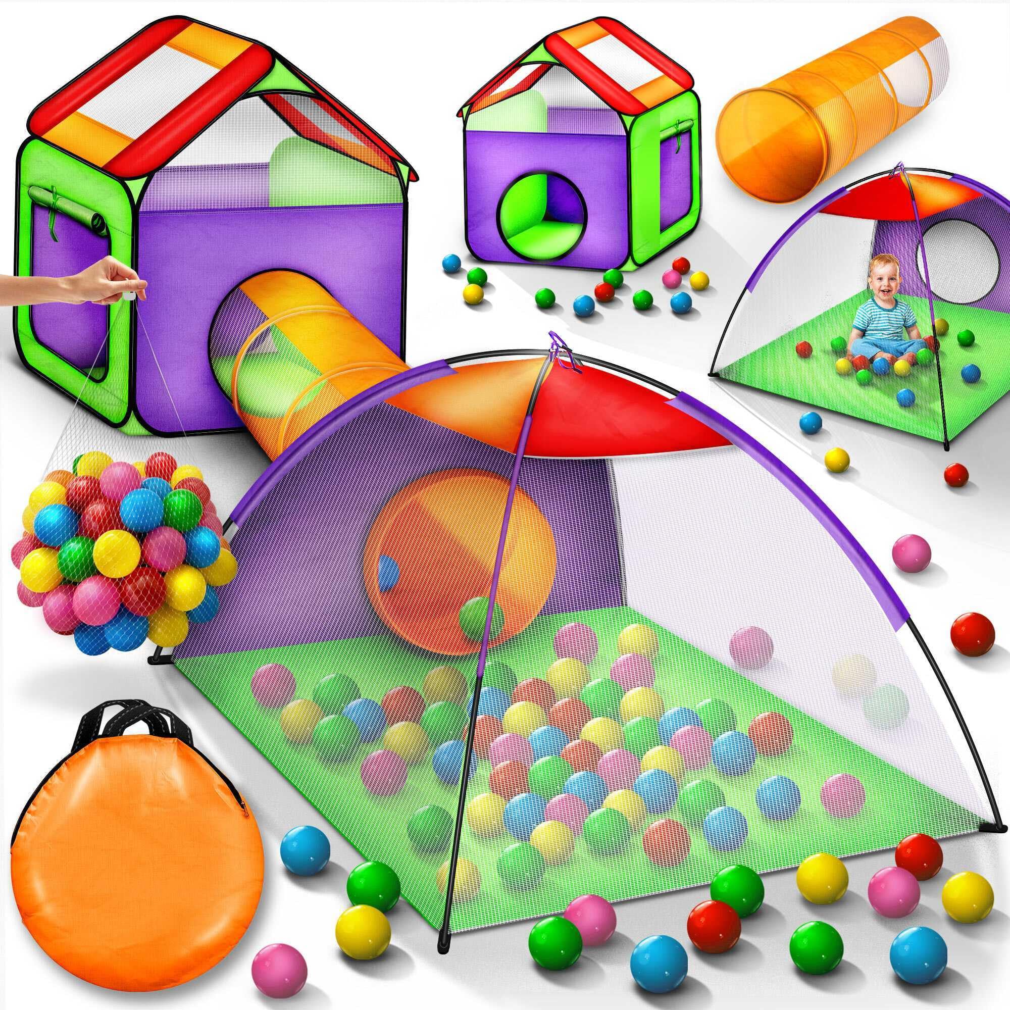 KIDUKU Kinderspielzelt Bällebad Pop Up Spielzelt Iglu Spielhaus + Krabbeltunnel + 200 Bälle + Tasche, für drinnen und draußen