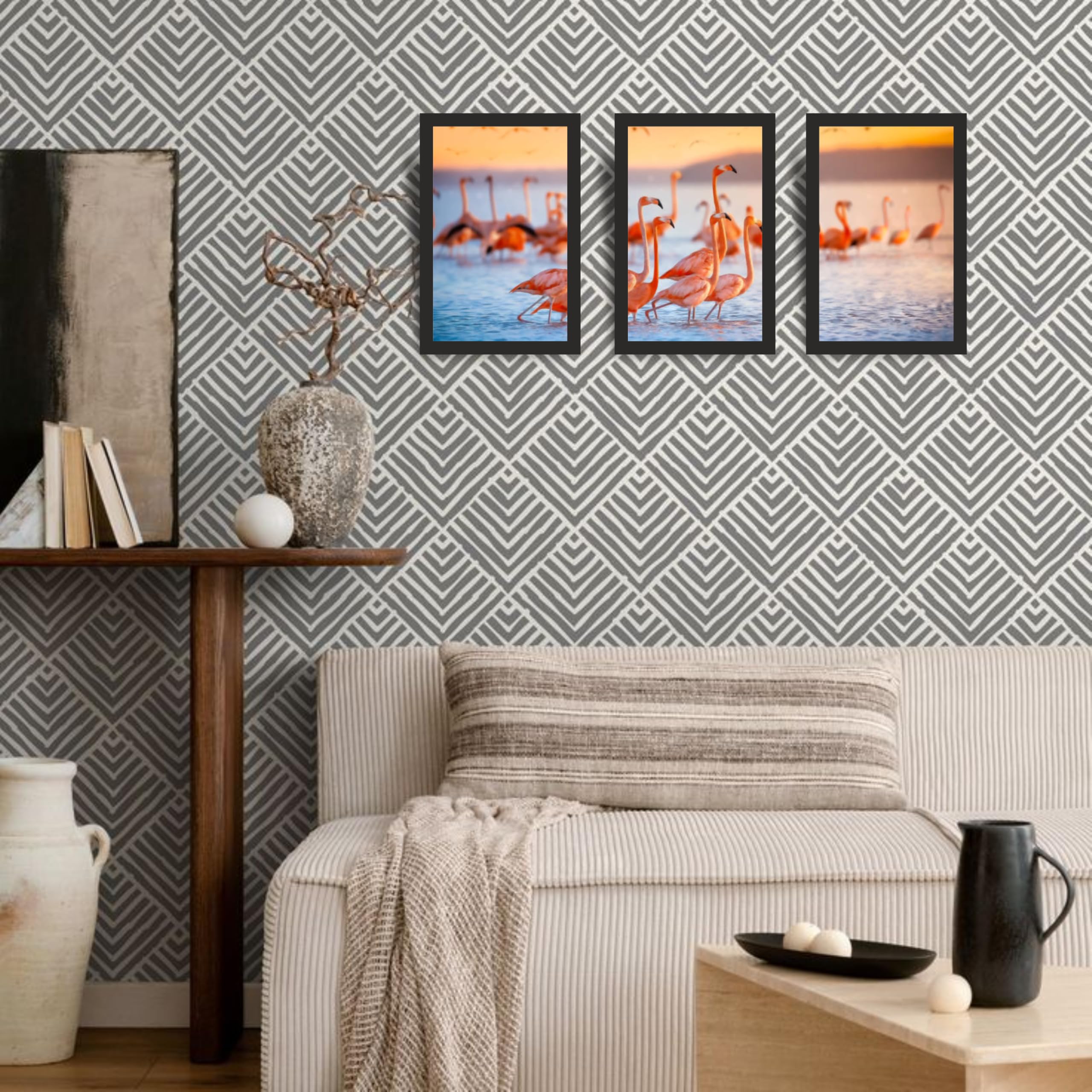 Flamingo Bird Wall Art Frame Set of 3