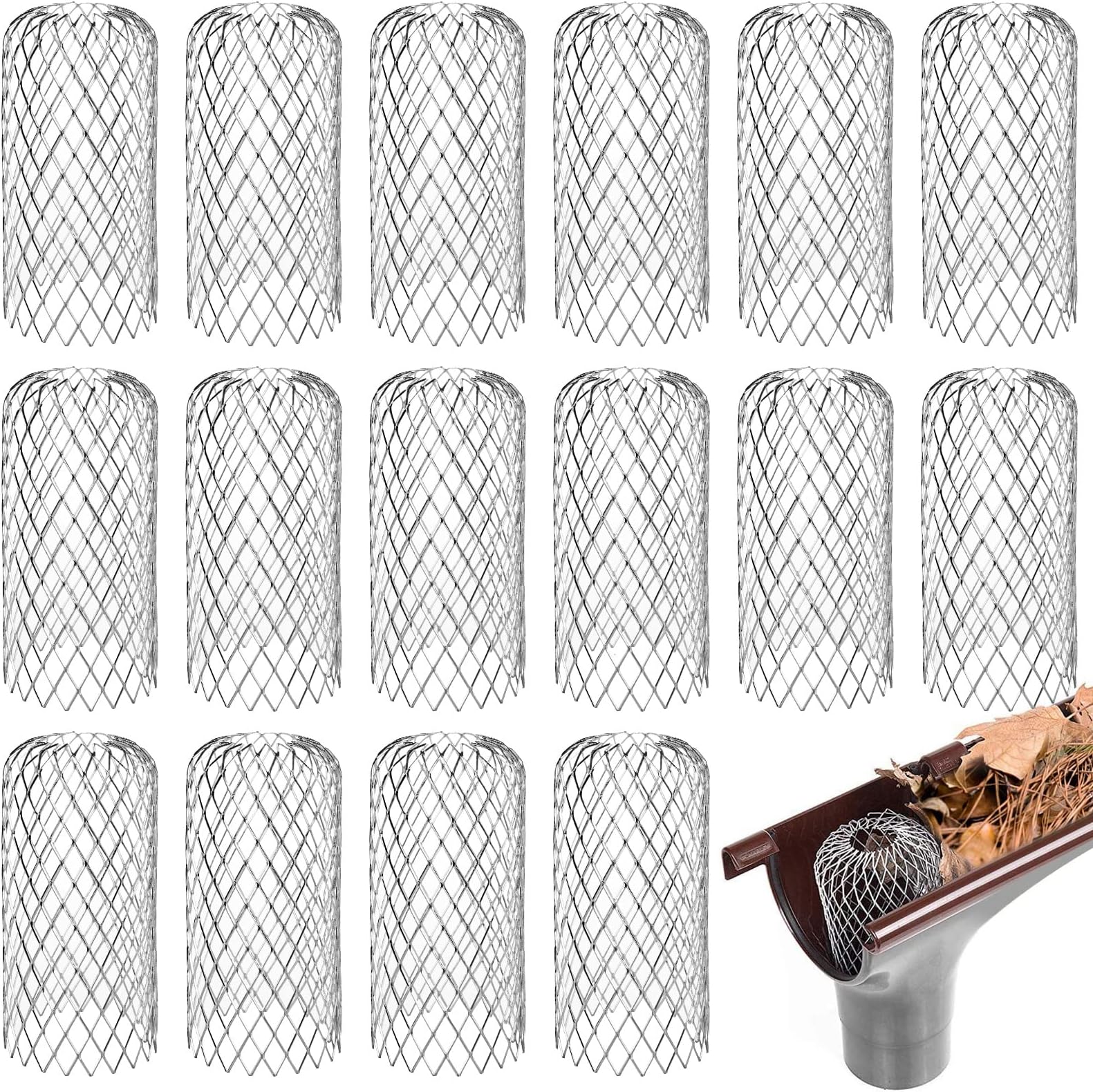 JMIATRY 16PCS Gutter Guards 3 Inch Downspout Guards Aluminum Leaf Filter Fit 2-4 Inches Gutter Downspout Guard Leaf Strainer for Gutters Downspouts Cleaning Tool