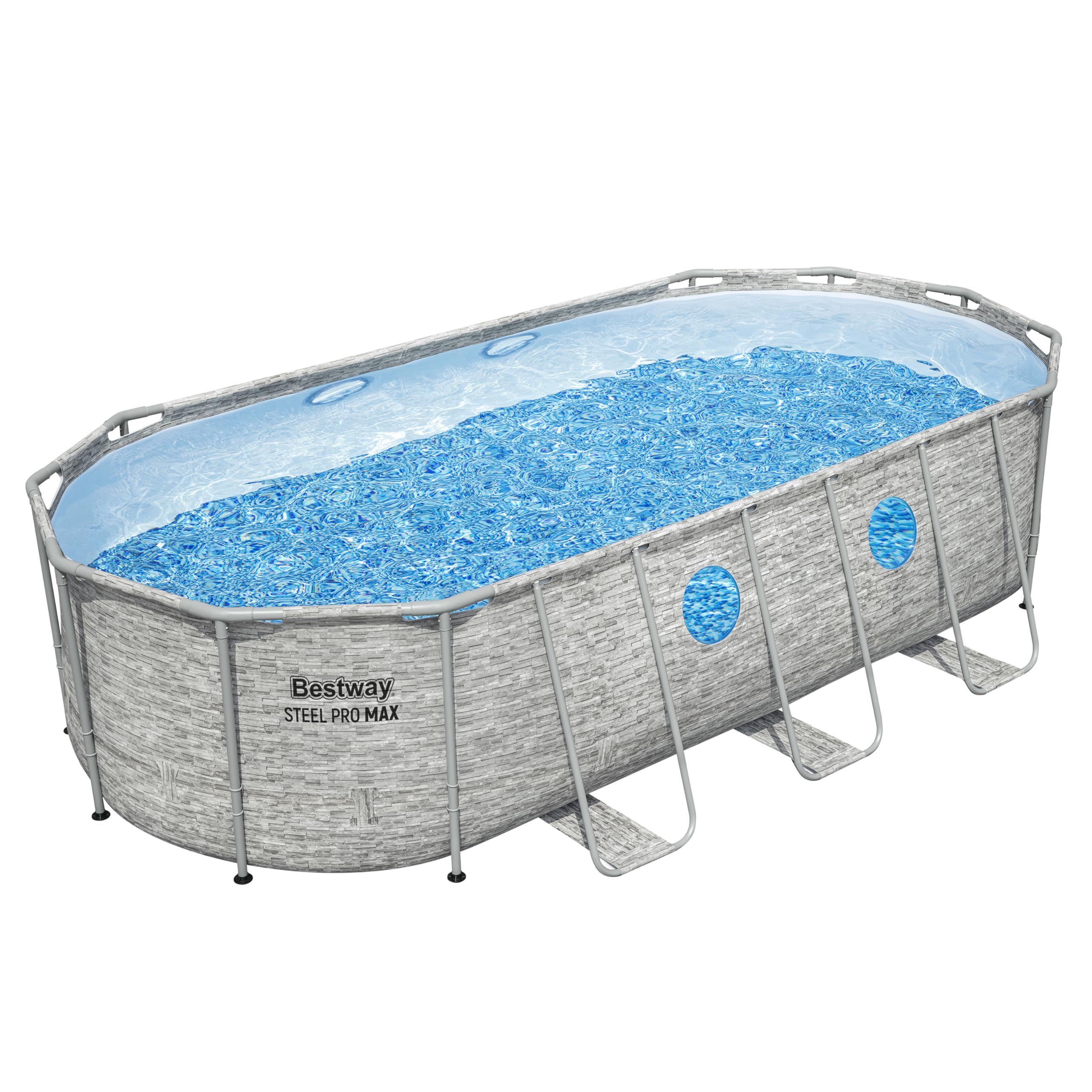 Bestway Power Steel Swim Vista Series Frame Pool Komplett-Set mit Filterpumpe 549 x 274 x 122 cm, Steinwand-Optik (Cremegrau), oval