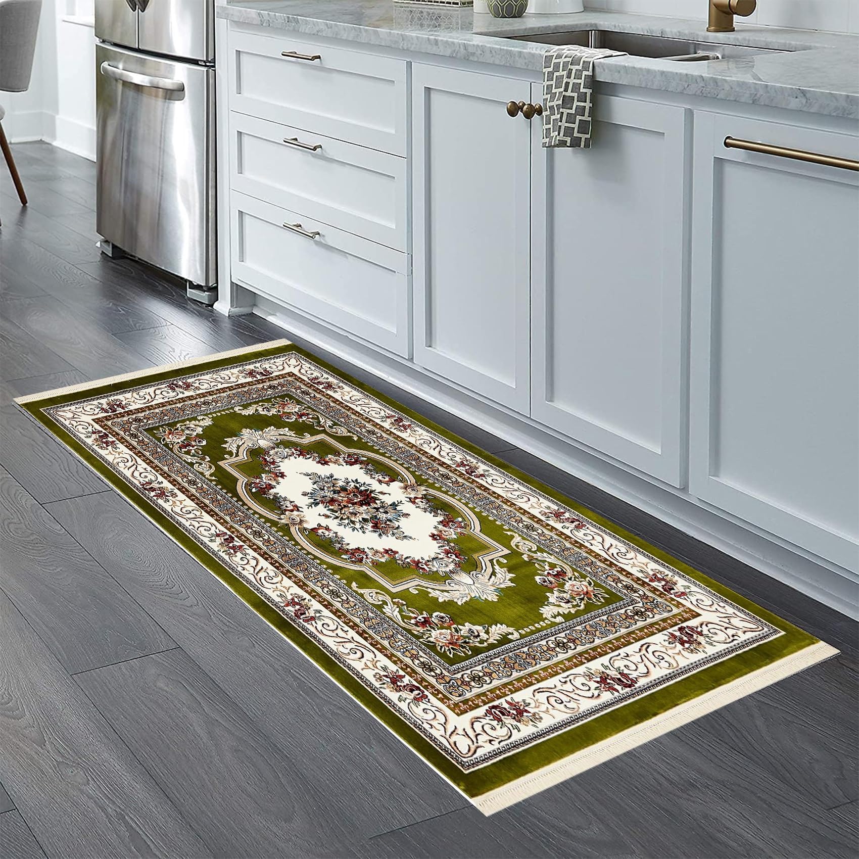 Alfombrillas de cocina antideslizantes de 40 x 170 cm en color verde lavable