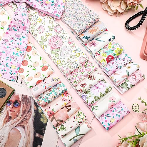 Miniatura 3 de 40 piezas de tela de algodón de gelatina floral, rollo de retazos de algodón, tela de algodón enrollable, tiras de acolchado precortadas de 2.55