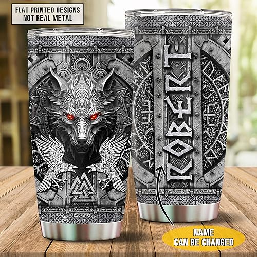 Miniatura 2 de Regalos personalizados de lobo para hombres, niños, papá, esposo, 20 onzas, taza de café aislada de acero inoxidable, taza de viaje, botella de agua