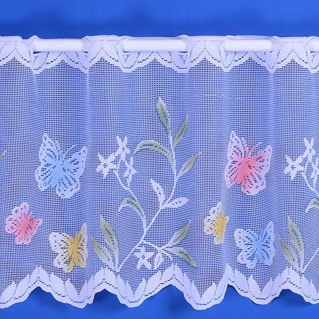 Butterfly Floral Cafe Net Curtain in White - 3 Drops - Sold By The Metre (12" (31cm))