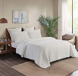 C&F Home Trellis White Euro Sham Set All-Season Oversized Cotton Solid Bedspread Bedding Coverlet Machine Washable Euro Sham White