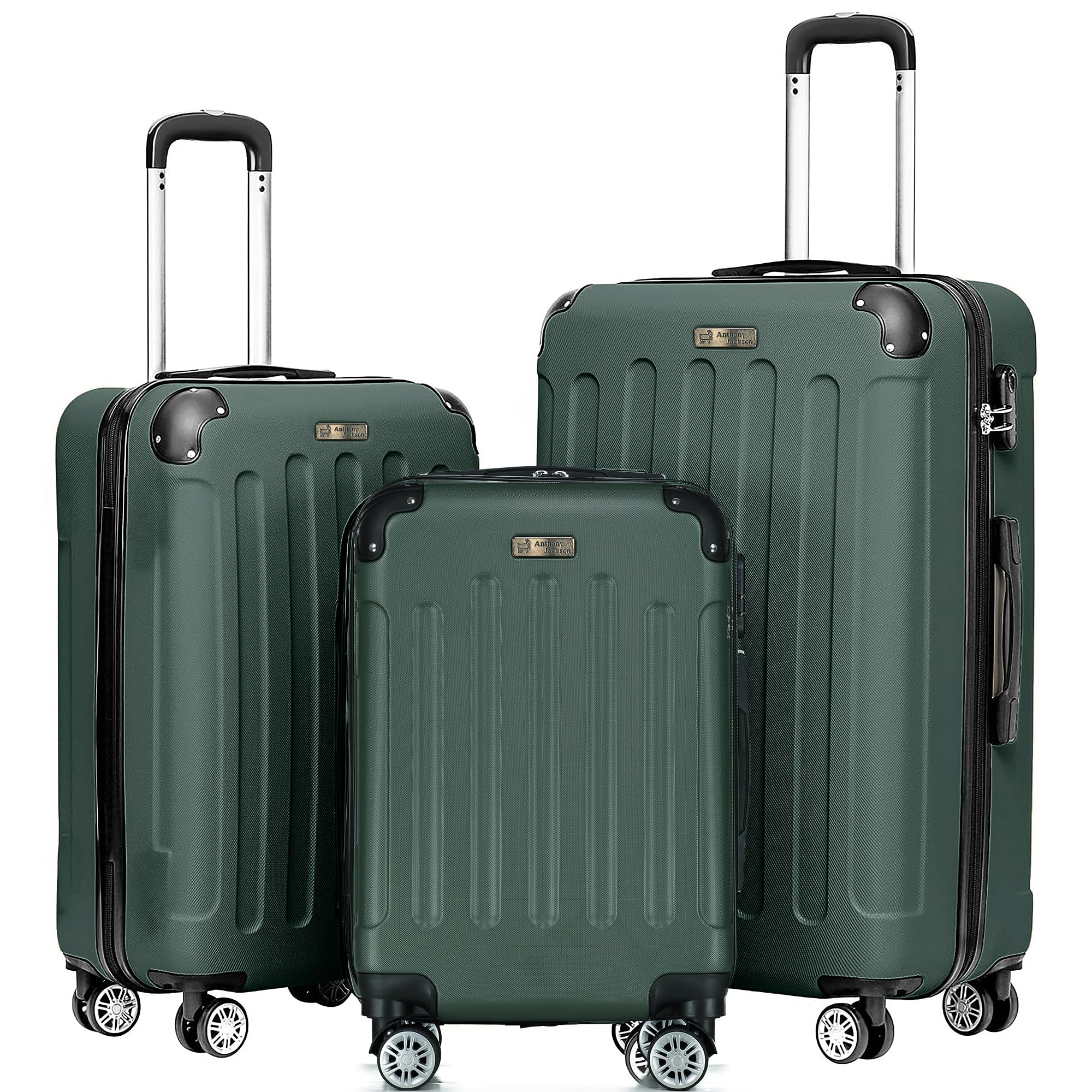 View 1 of ***MISING PARTS**MINOR DAMAGE***ANTHONY JACKSON 3 Piece ABS Luggage Set – Lightweight Suitcases with Spinner Wheels – 3 Different Sizes – TSA Lock – Hard Shell Travel Luggage for Men & Women (Dark Khaki, 3 Of Set)