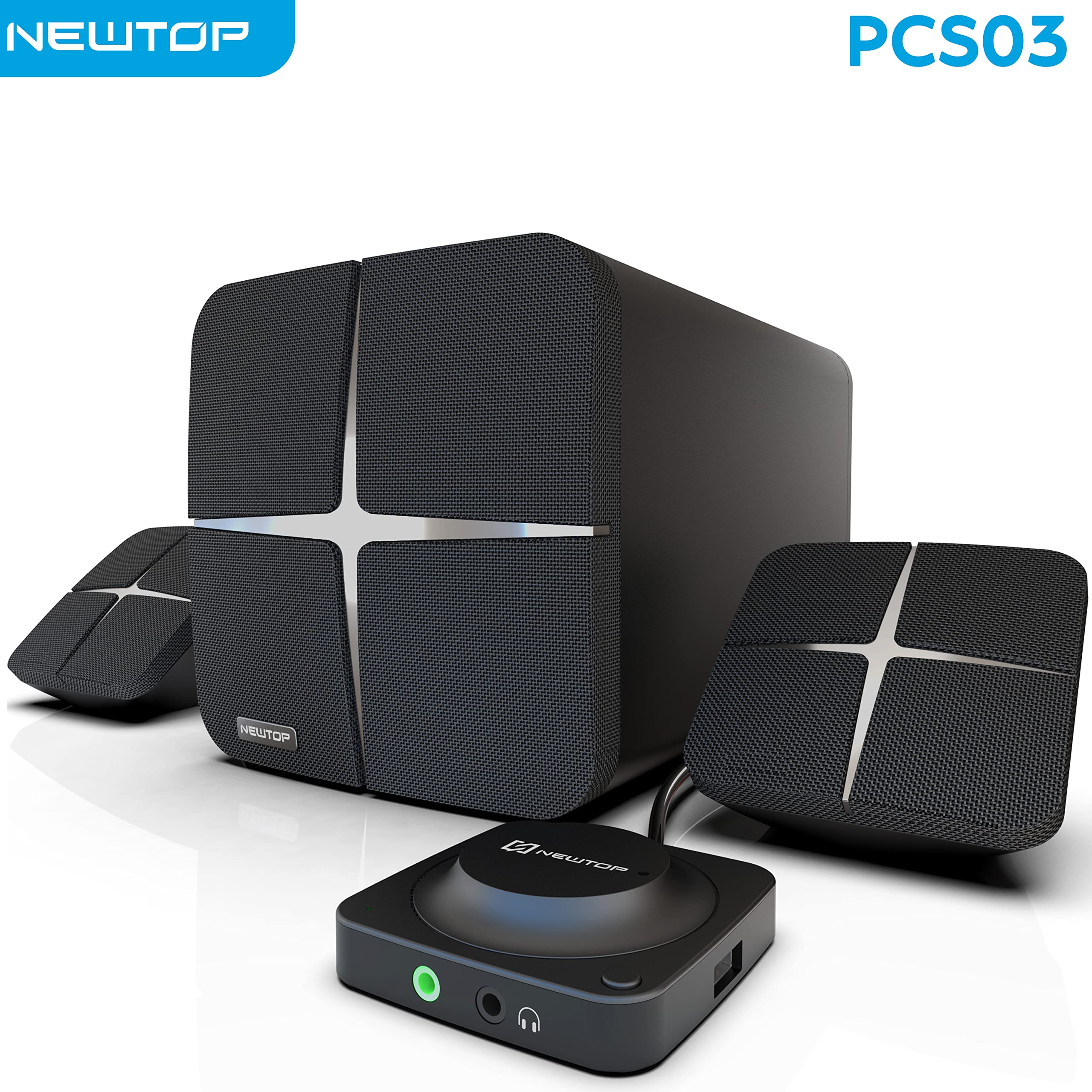 N NEWTOP Casse Set 2.1 Bluetooth PCS03 Speaker 38W Sistema Altoparlanti Impianto Audio Subwoofer Satelliti Home Theater Super Bassi AUX Lettore Musica USB Jack 3.5mm per Notebook PC tablet Cellulare