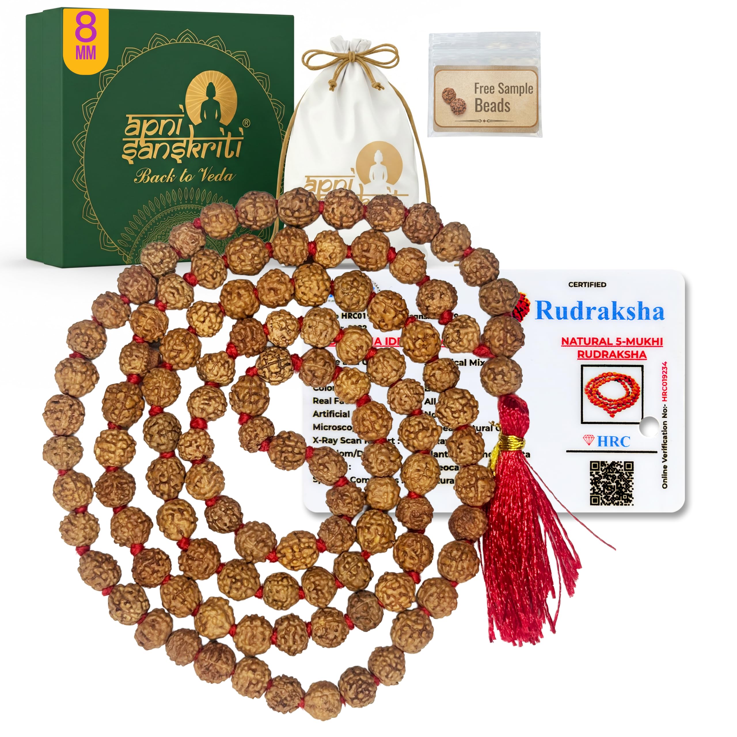 5 Mukhi Rudraksha Mala - Natural & Lab Certified -14