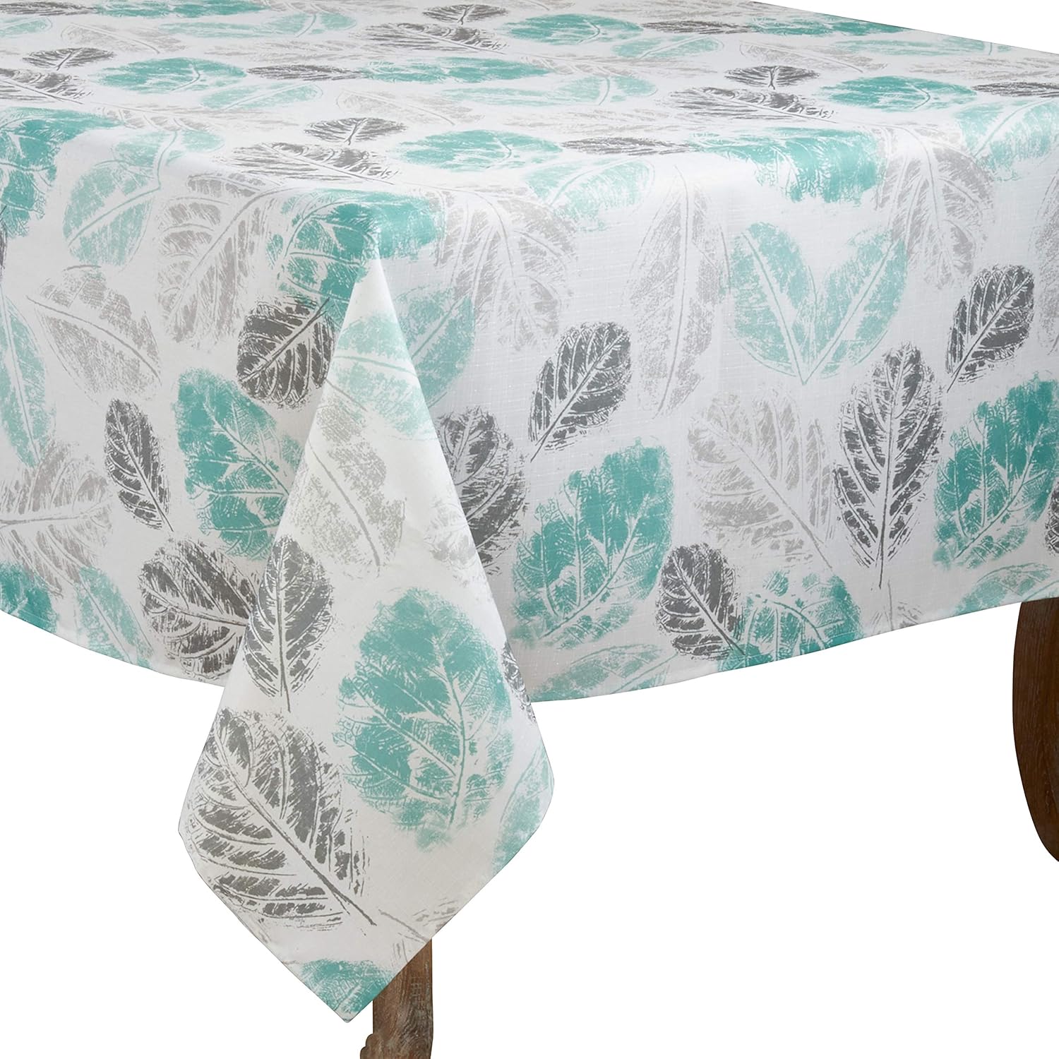 SARO LIFESTYLE Leaf Print Tablecloth, Mint, 65"