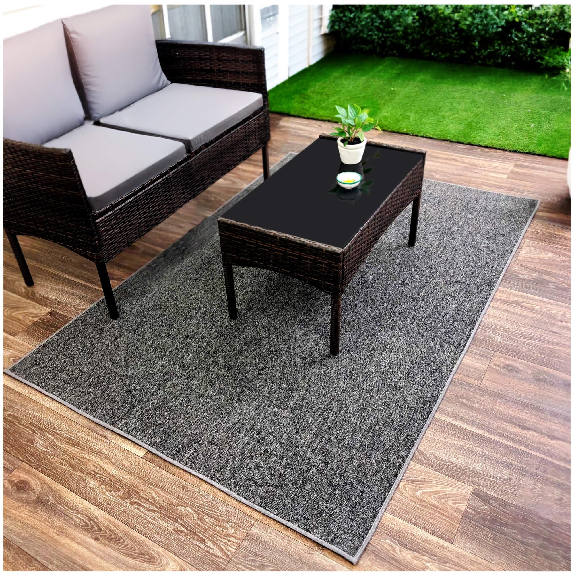 KOECKRITZ Rugs Indoor/Outdoor Area Rug | Custom Cut & Made to Order | Charcoal 7’ x 16’