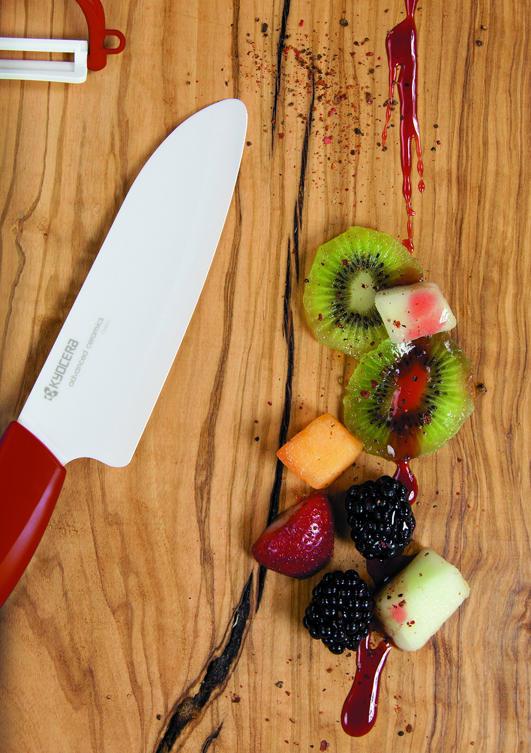 Coltello Kyocera in ceramica, coltello multiuso, lama 11 cm, lama in ceramica zirconia, levigata a mano, estremamente affilata, lavabile in lavastoviglie, manico rosso, FK-110 WH-RD