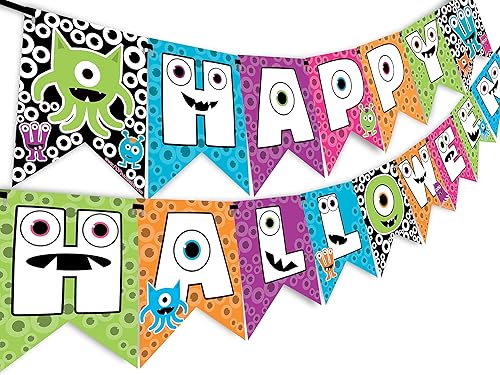 Banderín de Little Monster Happy Halloween - Suministros para fiesta de Halloween - Decoraciones de fiesta de Halloween - Decoraciones de Halloween