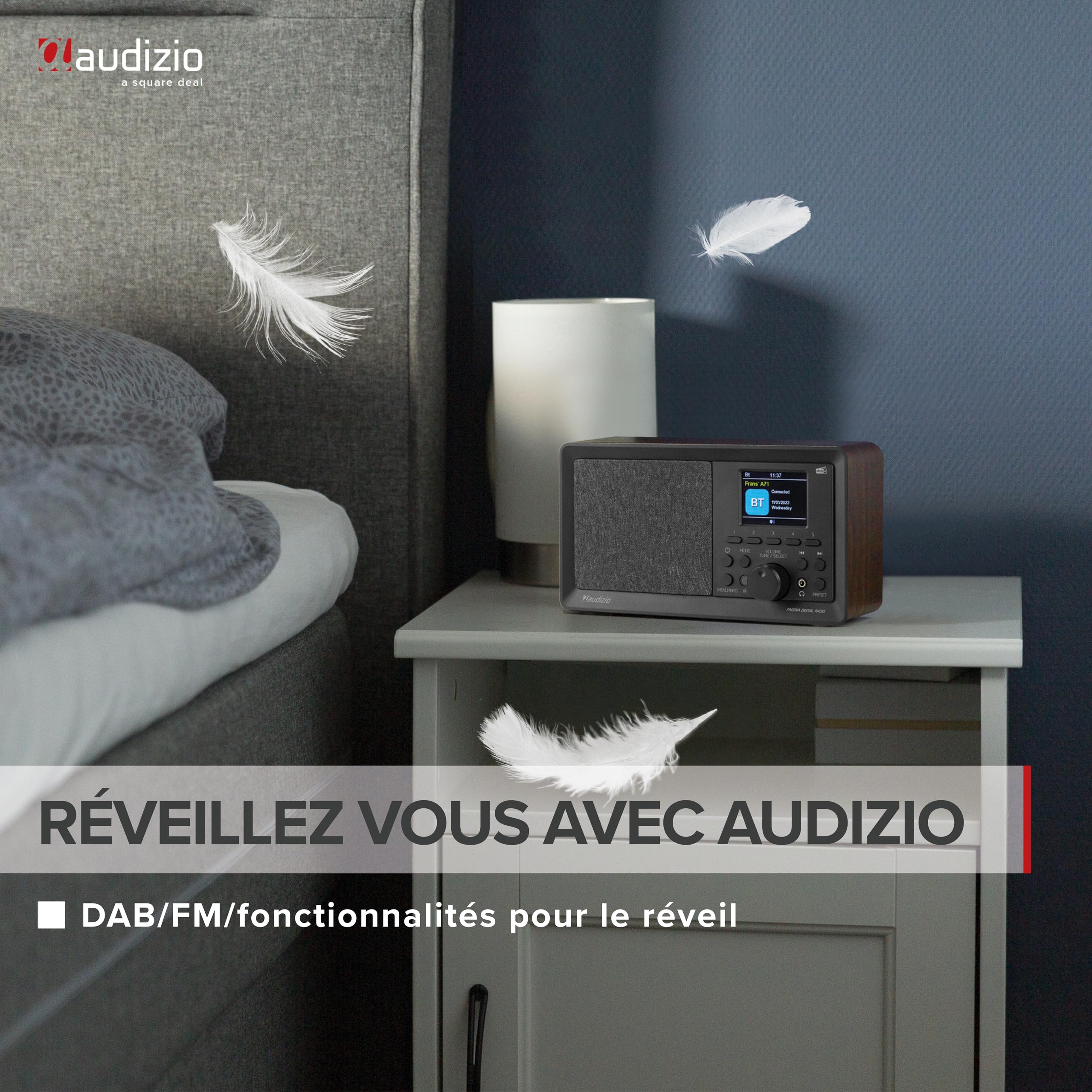 Audizio Padova Radio Dab+ avec Bluetooth - Bois, avec Fonction Réveil, Haut-Parleur Intégré, Lecteur MP3, Stations Pré-Réglables, Idéale pour Écouter Vos Radios Préférées Partout