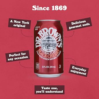 Dr. Brown's Black Cherry Soda - A New York Original - 24 Cans - Kosher, Gourmet Soda Pop - Black Cherry Flavored Craft Soda - 24 x 12 oz Cans