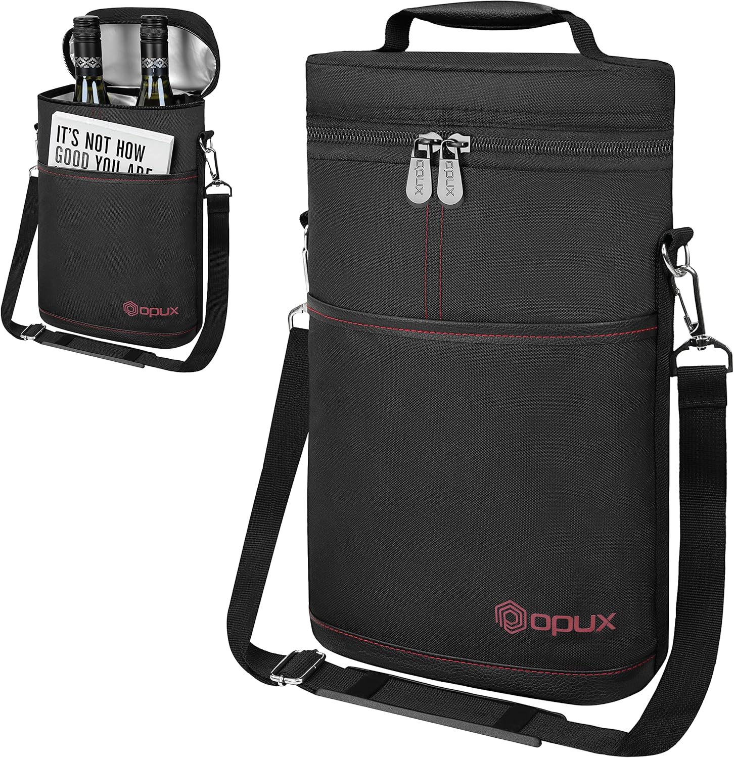 OPUX 2 Bottle Wine Bag Tote Carrier Leakproof Insulated