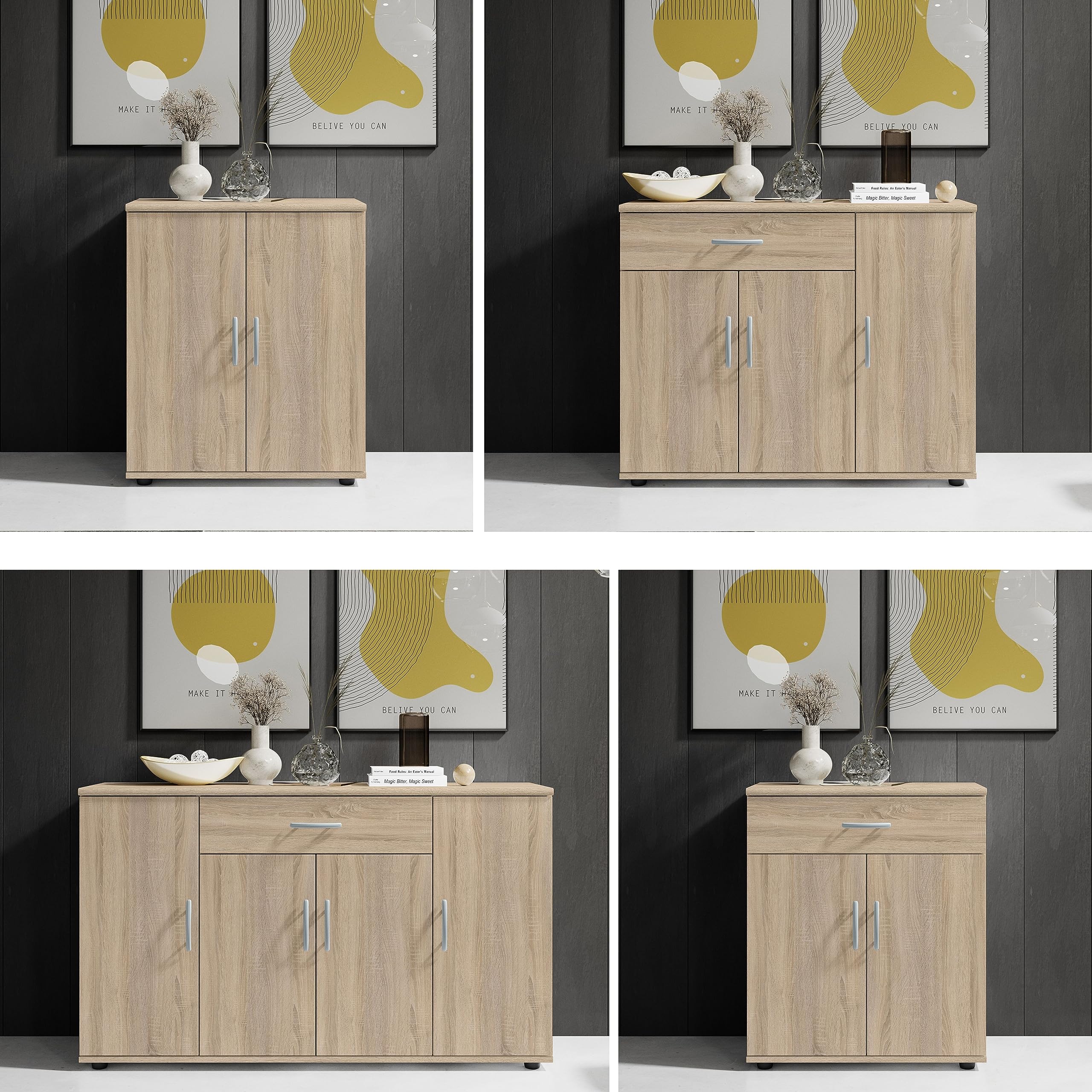 Stella Trading LILLY Commode en aspect chêne Sonoma - Commode moderne avec beaucoup d'espace de rangement pour le salon, la salle à manger et l'entrée - 60 x 70 x 30 cm (L/H/P)