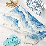 Blue Ocean Wave Bath Mat, Cute Funky Bathroom Rugs for Coastal Beach Nautical Themed Decor, Non-Slip Washable Accent Rug for Bedroom Kitchen, Trendy Tufted Shower Mats 31