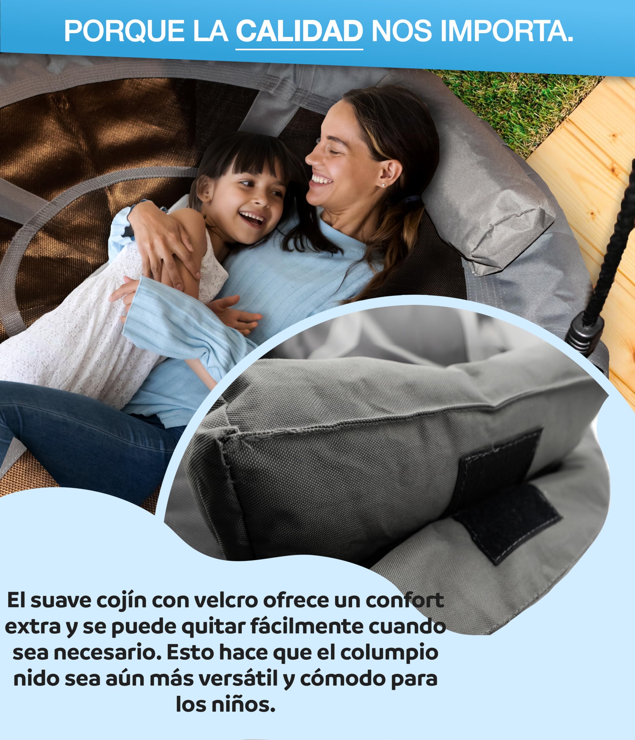 PHIBER-SPORTS Columpio nido para exteriores para niños, diámetro de 100 cm, con cojín, asas de sujeción y altura ajustable, resistente a la intemperie y duradero, columpio de red, nido, columpio