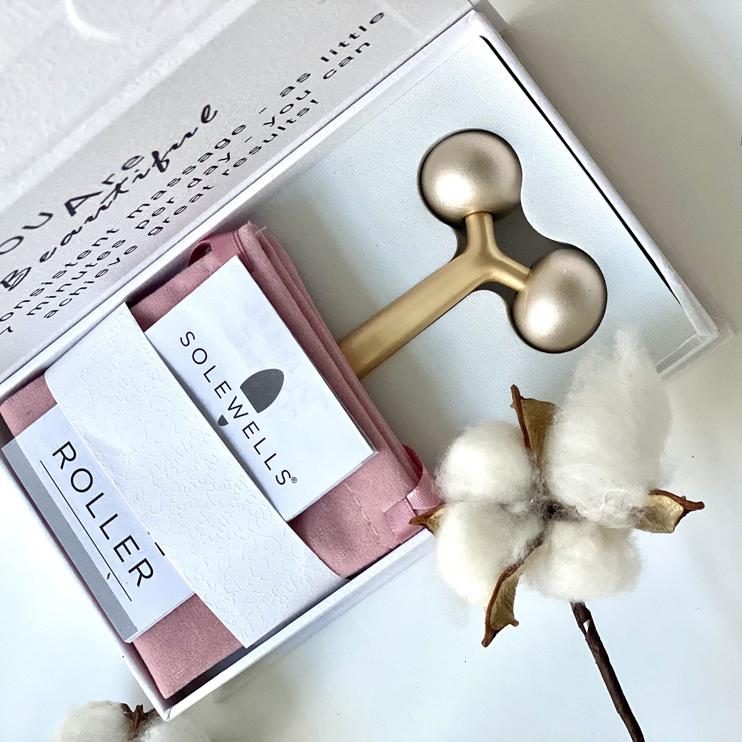 Facial Cooling Metal Gold Roller Massager, Contours Jawline, Promotes Lymphatic Drainage & Puffiness Reducer. Brighter, Smoother, Tighter Neck & Face Gym Exercise Anti-Aging, Not Jade.
