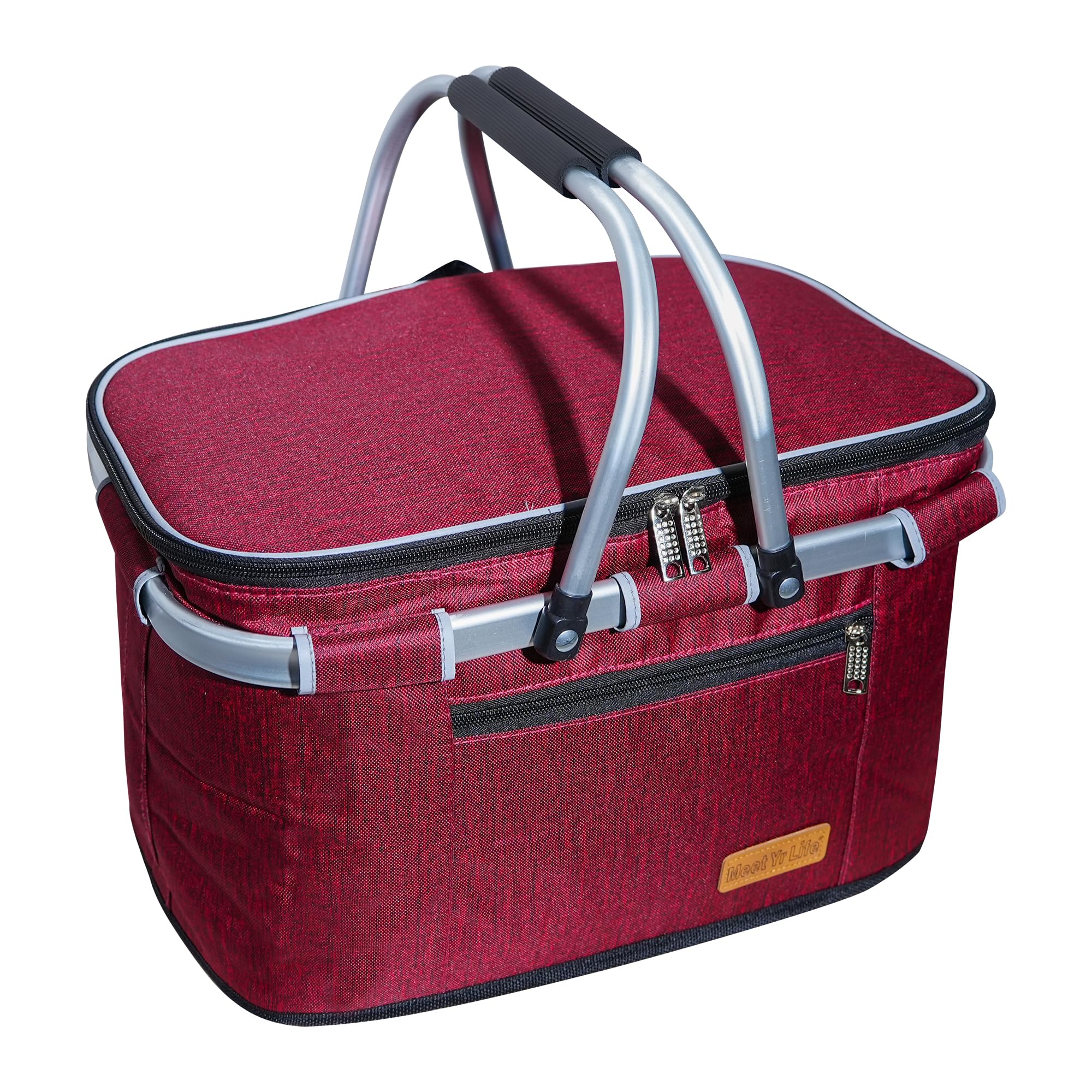 ABIUBIU 34L Kühltasche Einkaufskorb Picknickkorb Große isolierte Kühlkorb Lunchtasche Thermo Tasche für Büro Camping Picknick Reisen Seitenstütze Aufrecht Halten