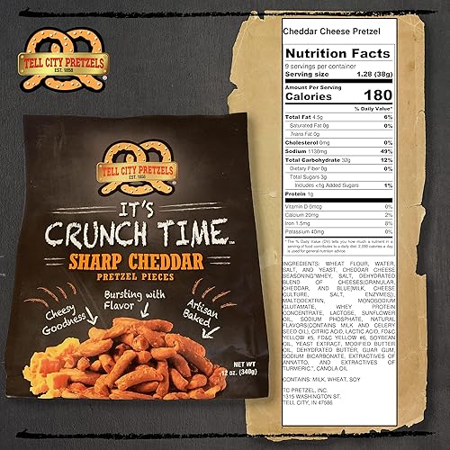 Miniatura 2 de Tell City Cheddar - Piezas de pretzel con sabor a queso cheddar, pretzels duros crujientes caseros - Cheddar, 12 onzas