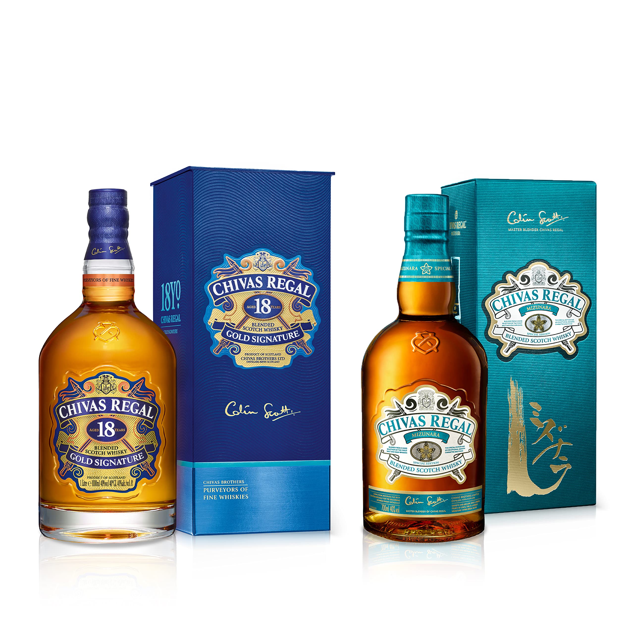 Chivas Regal 18 Años Whisky Escocés de Mezcla Premium, 700ml + Mizunara Whisky Escocés de Mezcla Premium Whisky Japonés, 700 ml