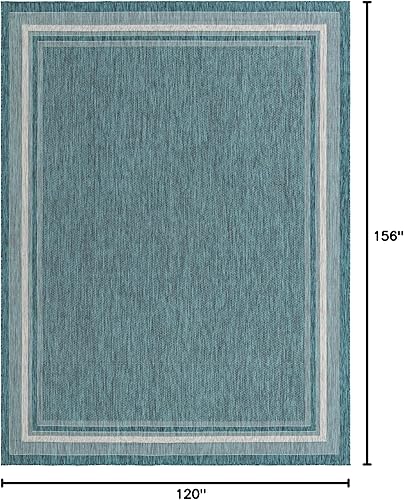 Vista 291 de Unique Loom - Colección Outdoor Border - Tapete para exteriores de borde suave - 5 pies 3 pulgadas x 8 pies, rectangular, azul/marfil azu/marfil