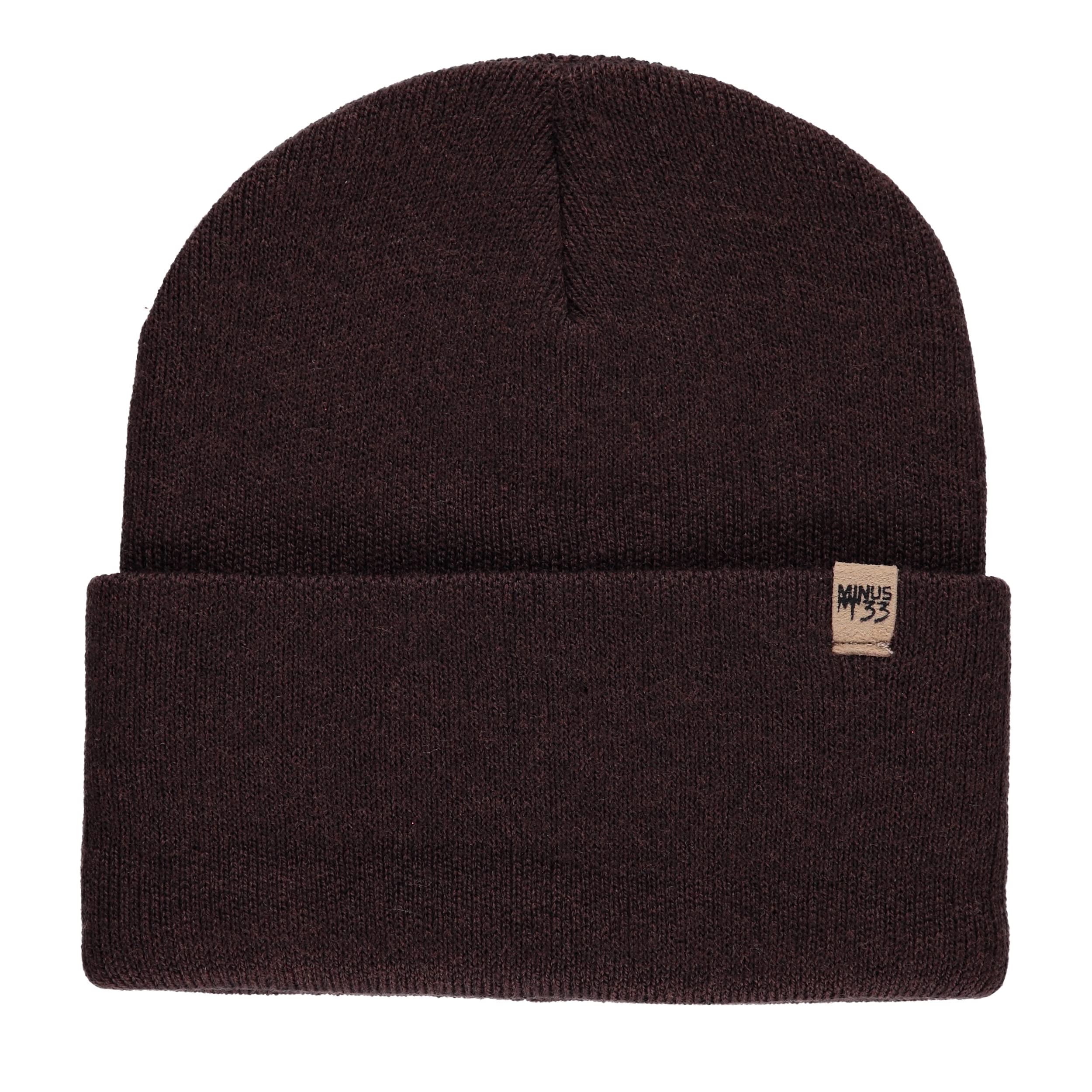 100% Merino Wool - Midweight Everyday Knit Cuff Beanie - Warm Winter Hat - Dark Brown