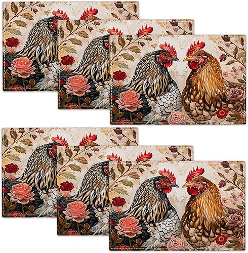 Vista 131 de Juego de 4 manteles individuales botánicos con diseño de flores, plantas botánicas, hojas de flores, rústico, floral, impermeable, lavable