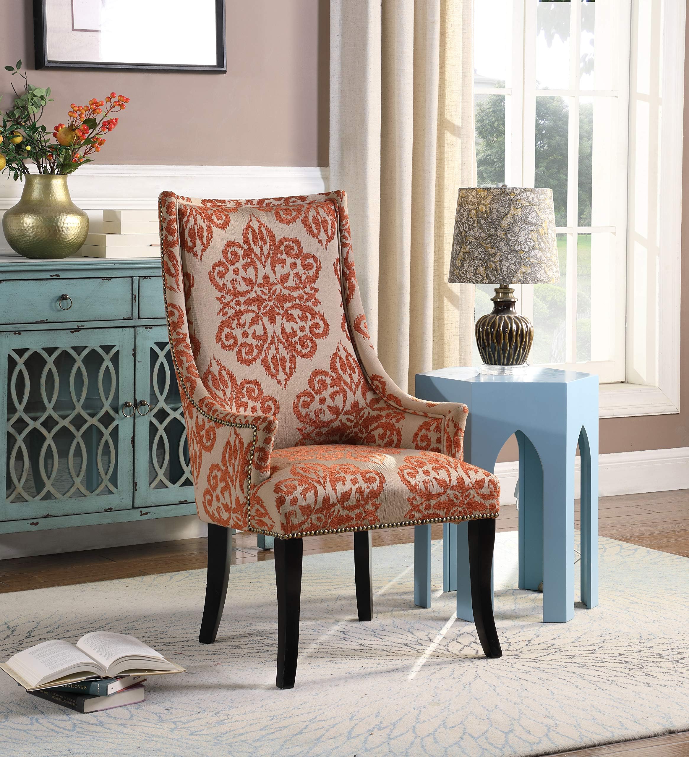 Best Master Furniture Audrey Orange Floral Fabric Living Room Accent Chair