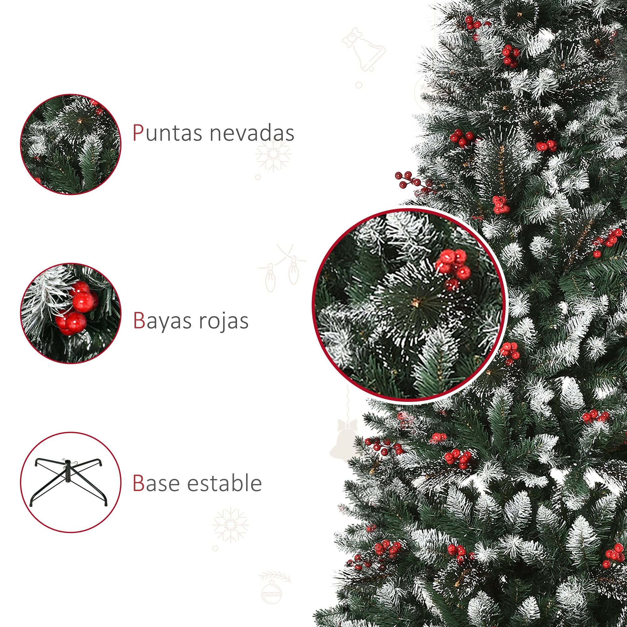 HOMCOM Árbol de Navidad 180 cm con Nieve 539 Ramas Base Plegable Verde