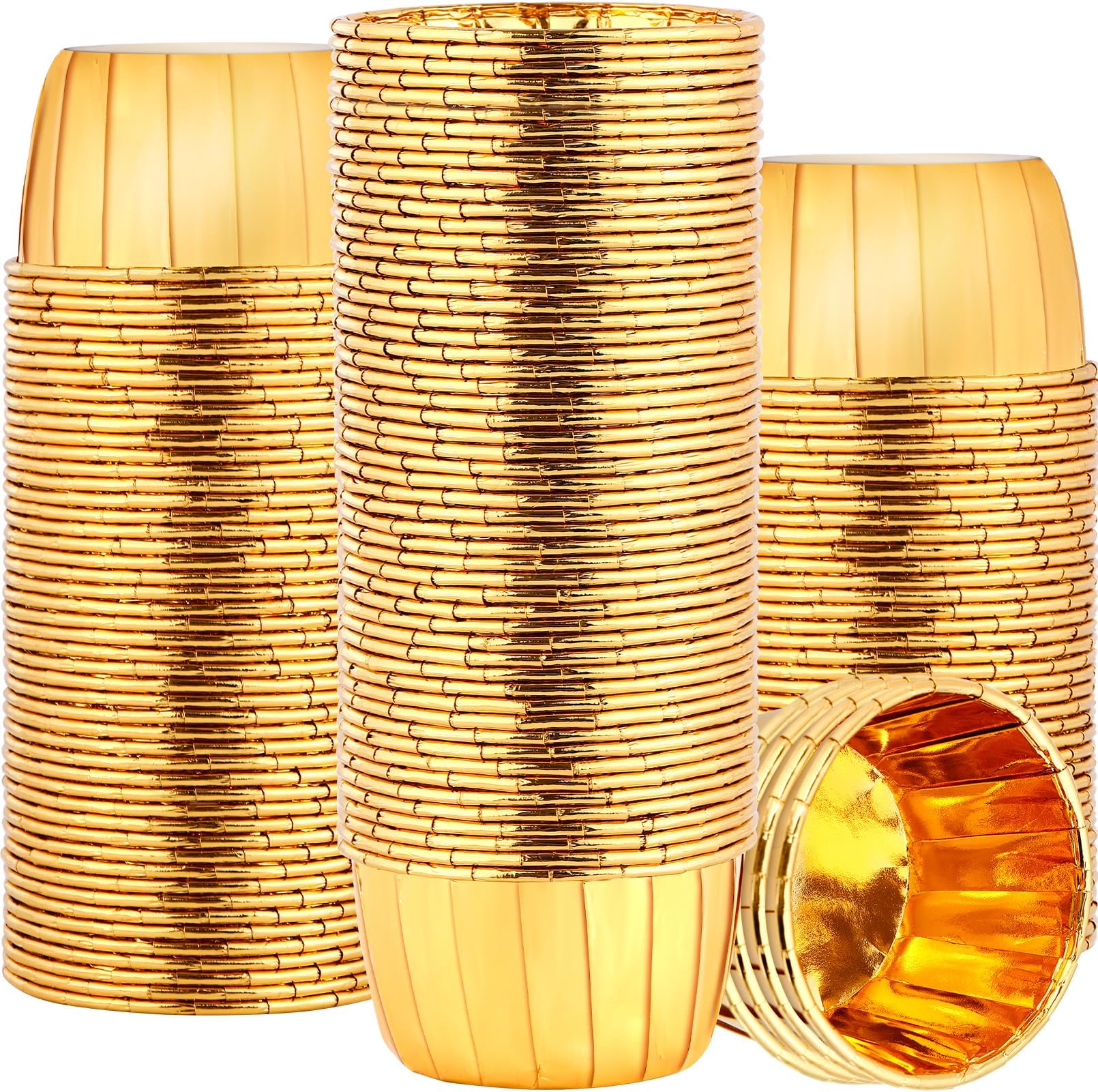 300 Pack Gold Cupcake Liners Bulk, 3.5 oz Disposable Foil Muffin Liners, Aluminum Ramekin Holders Cups for Baking, Metallic Mini Ramekin Cupcake for Party Wedding Holiday Birthday