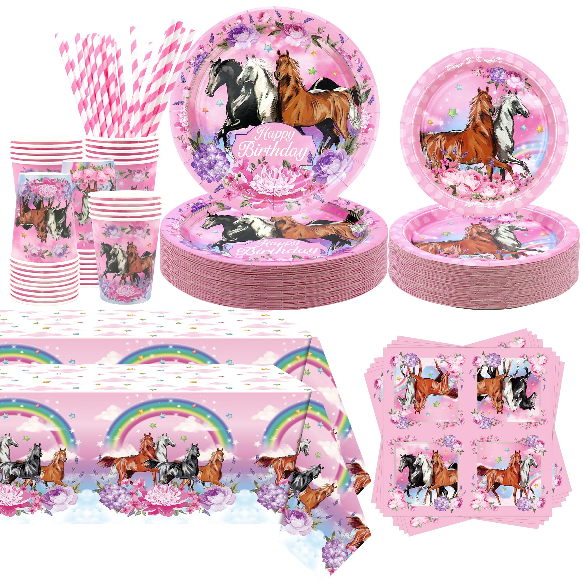 Obussgar Pink Horse Party Tablecloths - 4-Pack, 86x52 Inch, Plastic