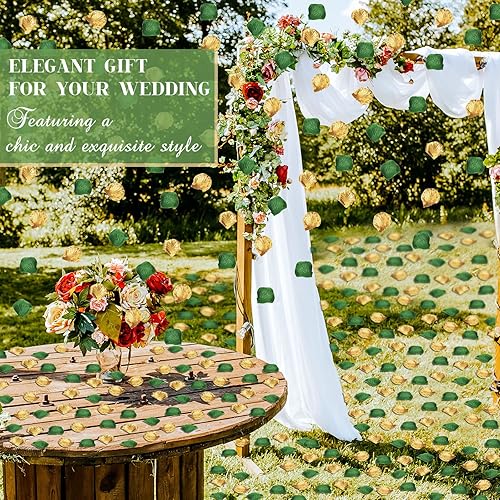 Miniatura 6 de 1800 pétalos de flores de seda prémium para bodas, baby showers, decoración del hogar, verde, dorado y turquesa