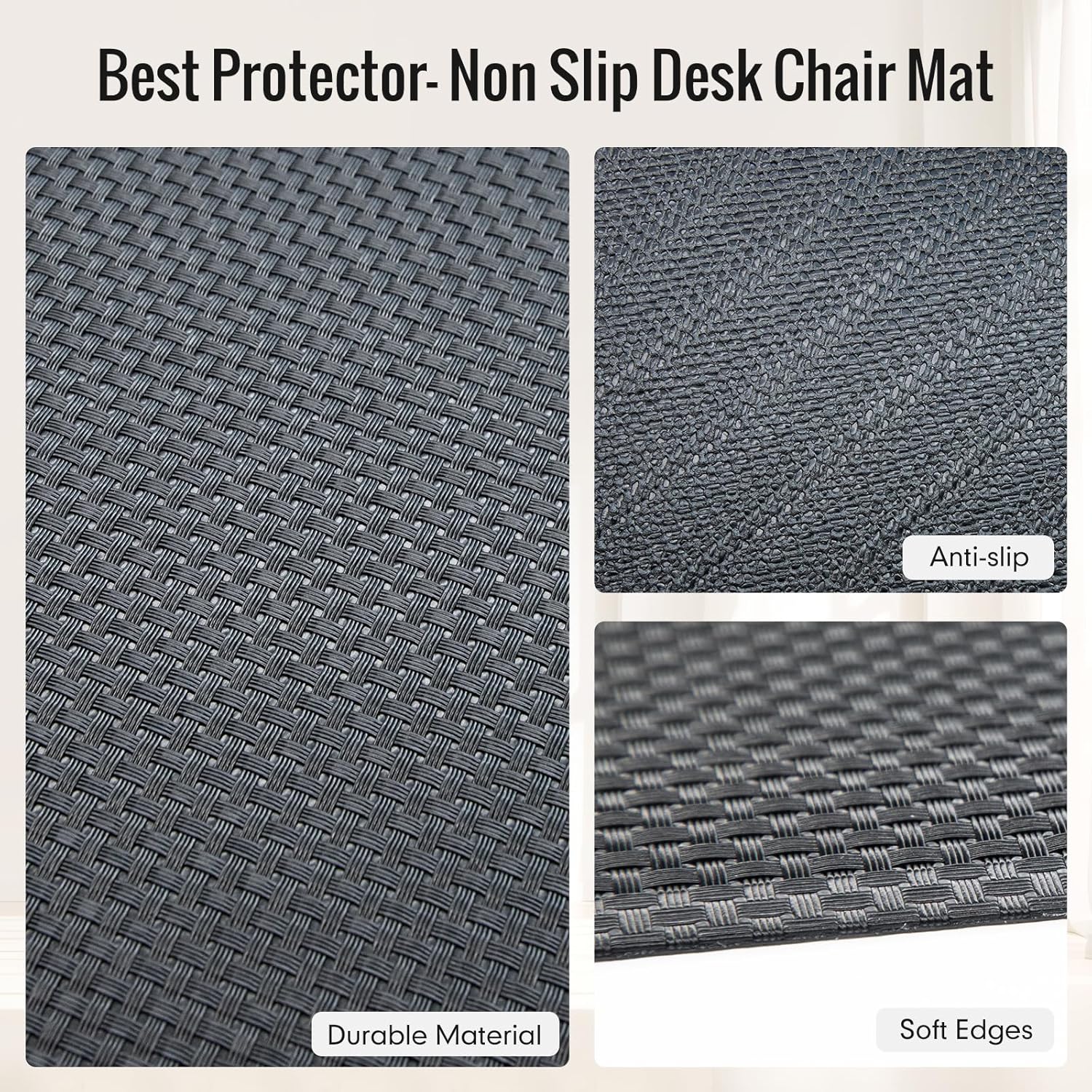 Office Chair Mat for Hard Floors,48"x60" Anti-Slip Waterproof Hardwood Floor Chair Mat,Heavy Duty Floor Protector Rolling Chairs for Home Office(Black)