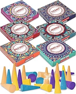 Incense Cones Set - Lavender, Jasmine, Sandalwood, Palo Santo, Rose, White Sage for Meditation & Yoga