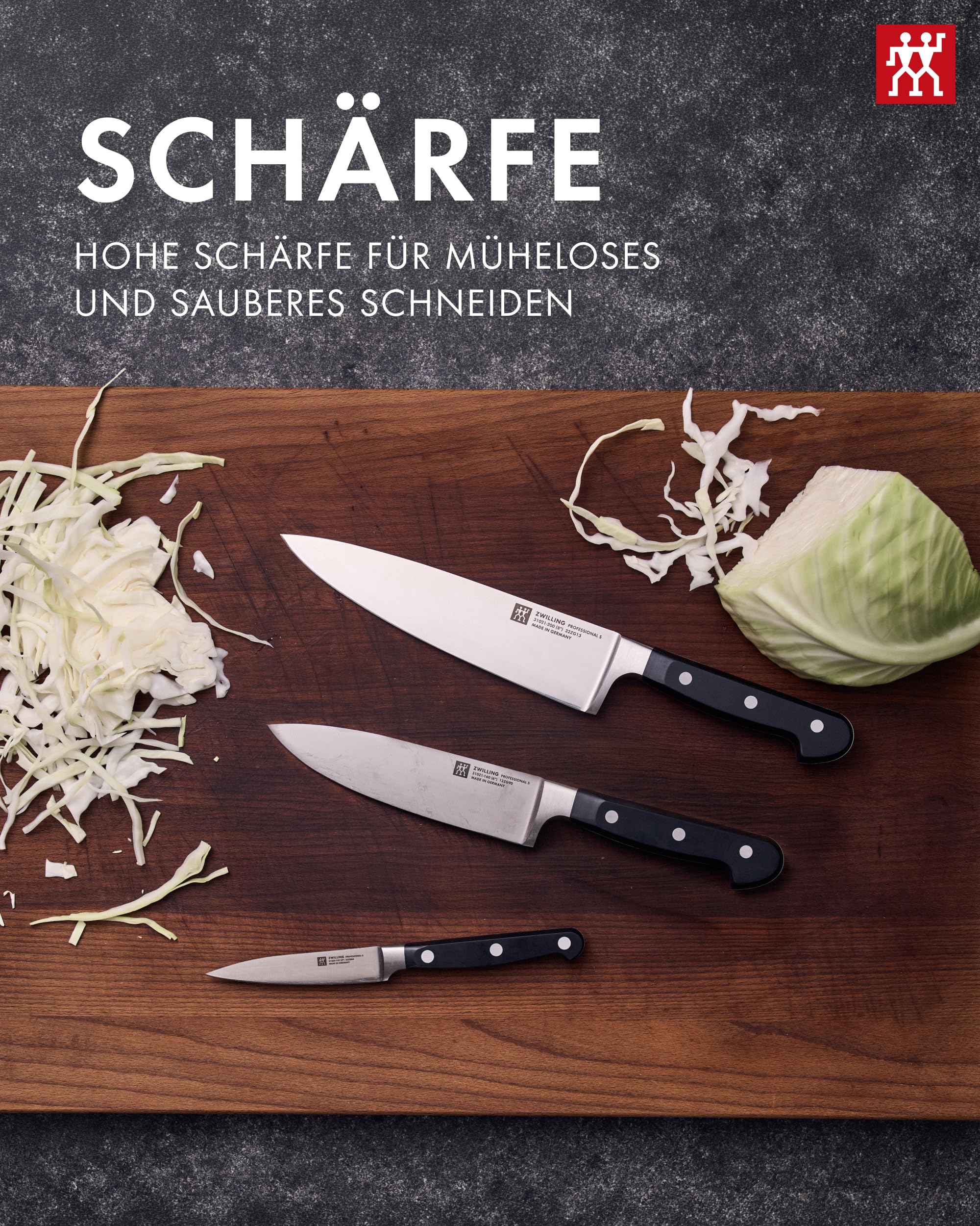 ZWILLING Professional S Messer-Set 3-teilig, Rostfreier Spezialstahl, Schwarz, Made in Germany
