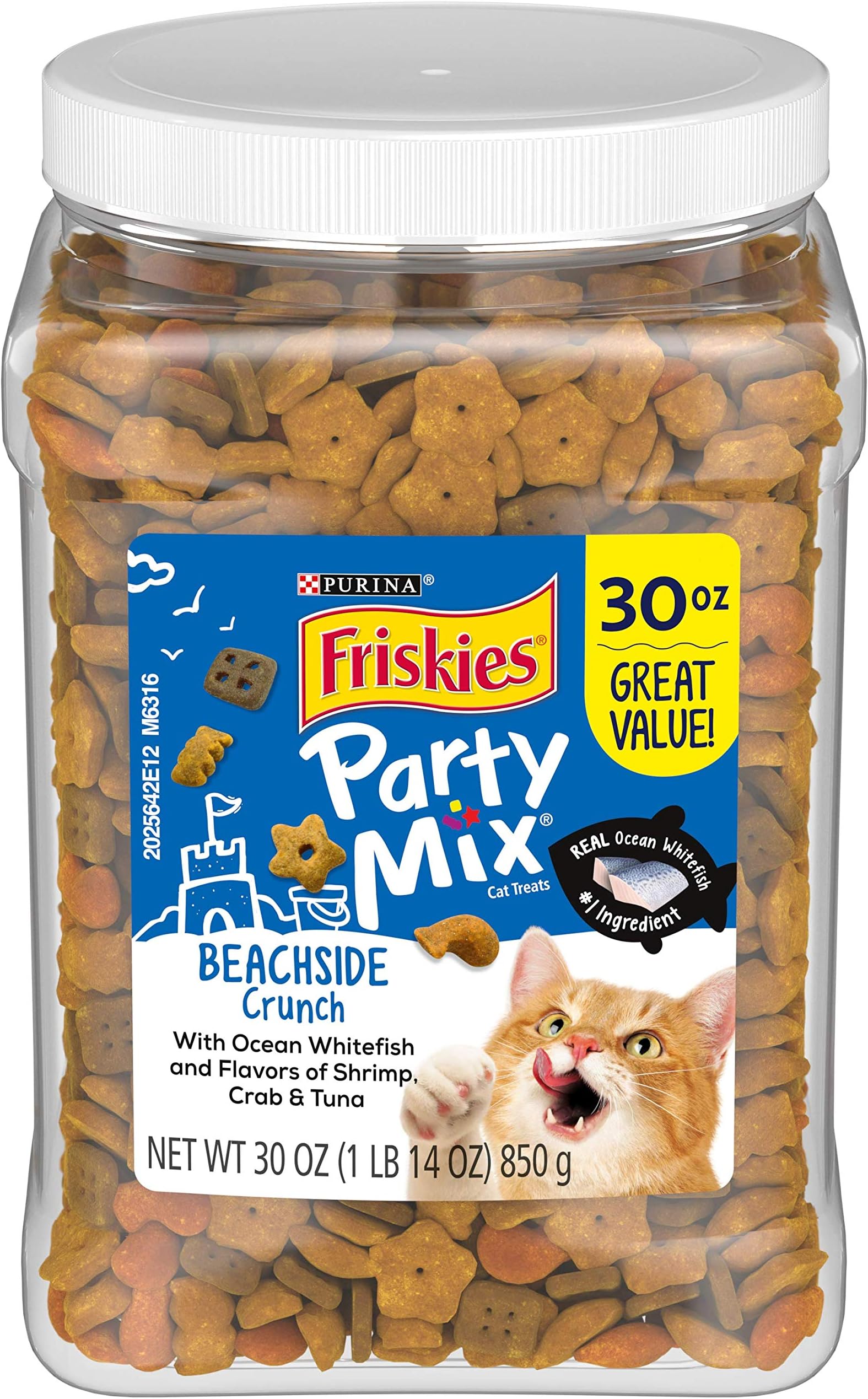 Purina Friskies Made in USA Facilities Cat Treats; Party Mix Beachside Crunch - 30 oz. canister