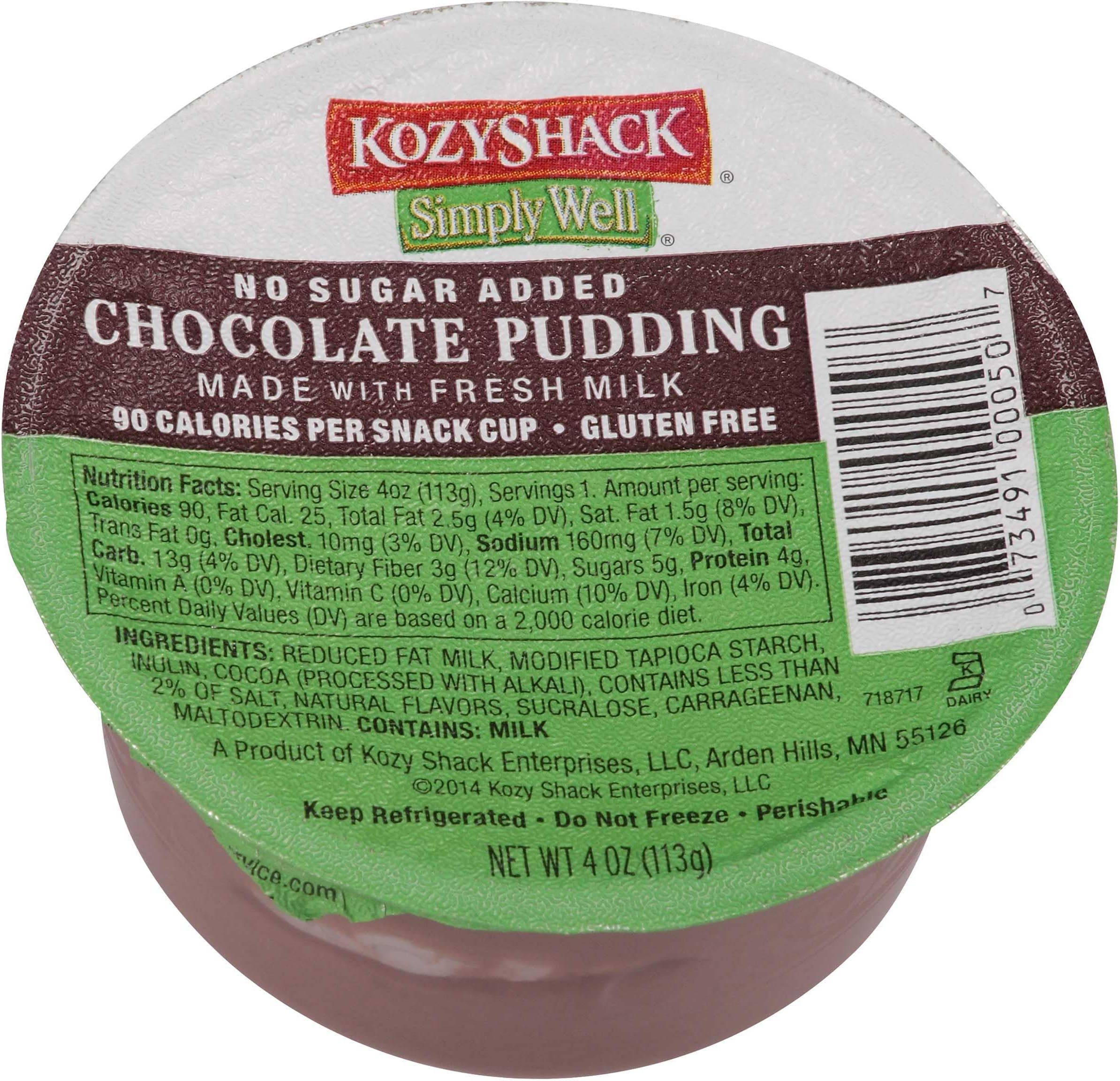Chocolate Pudding No Sugar Added, 4 Ounce -- 48 per case.