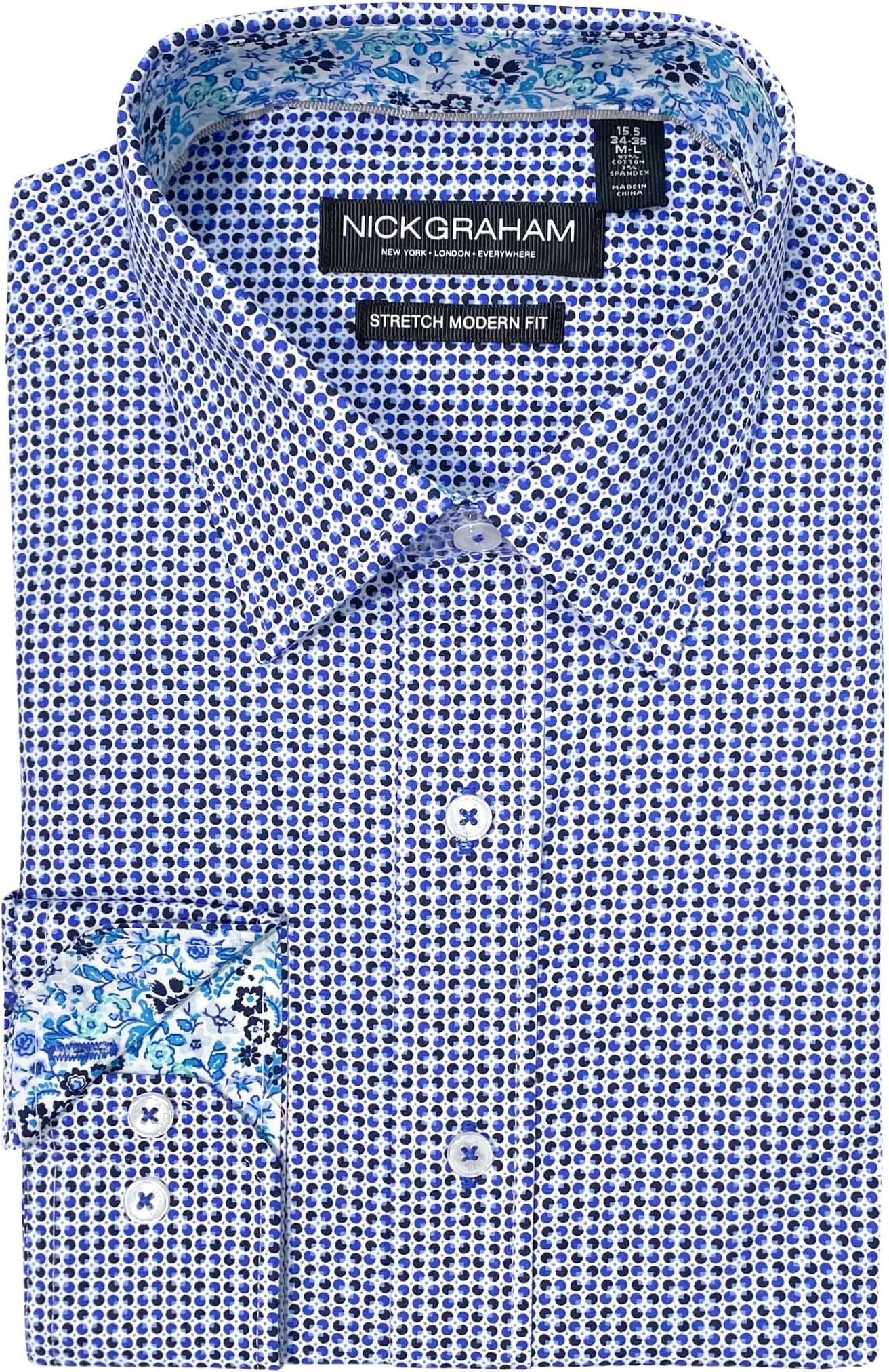 Nick GrahamNick Graham Long Sleeve Olives Circle Dress Shirt for Men, Wrinkle Free Men’s Dress Shirt with Performance Fabric